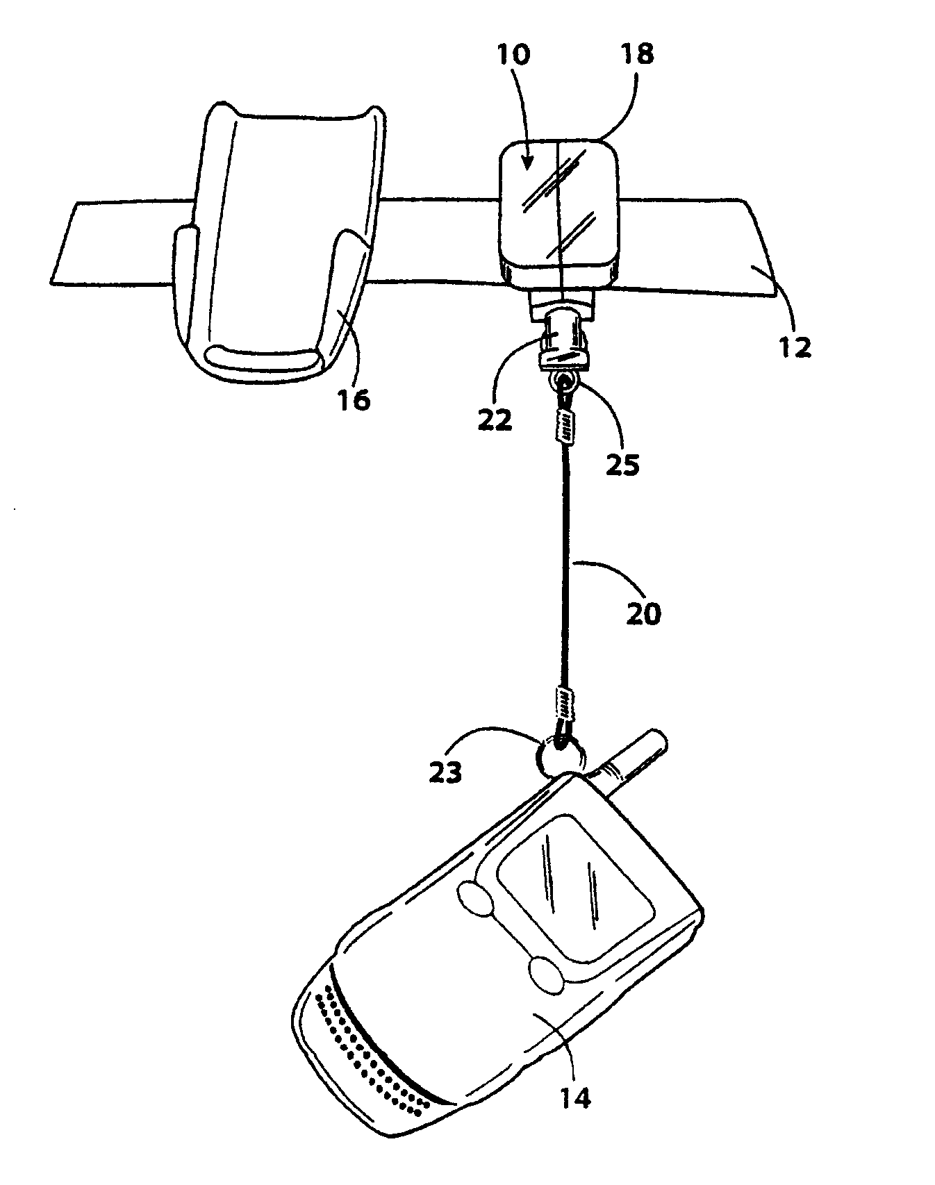 Retracting tether for cell phones, pagers, & pdas