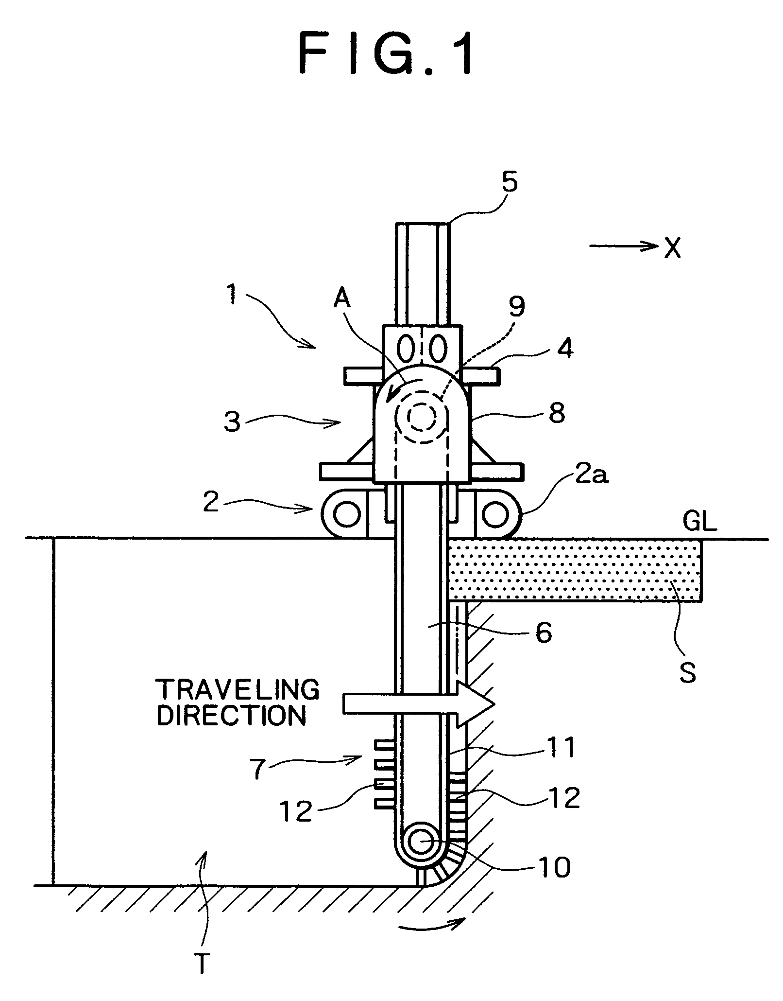 Continuous underground trench excavating method and excavator therefor