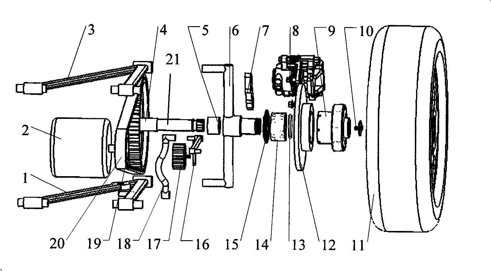 Double trailing arm type suspension fork wheel edge drive structure of new-type electric car