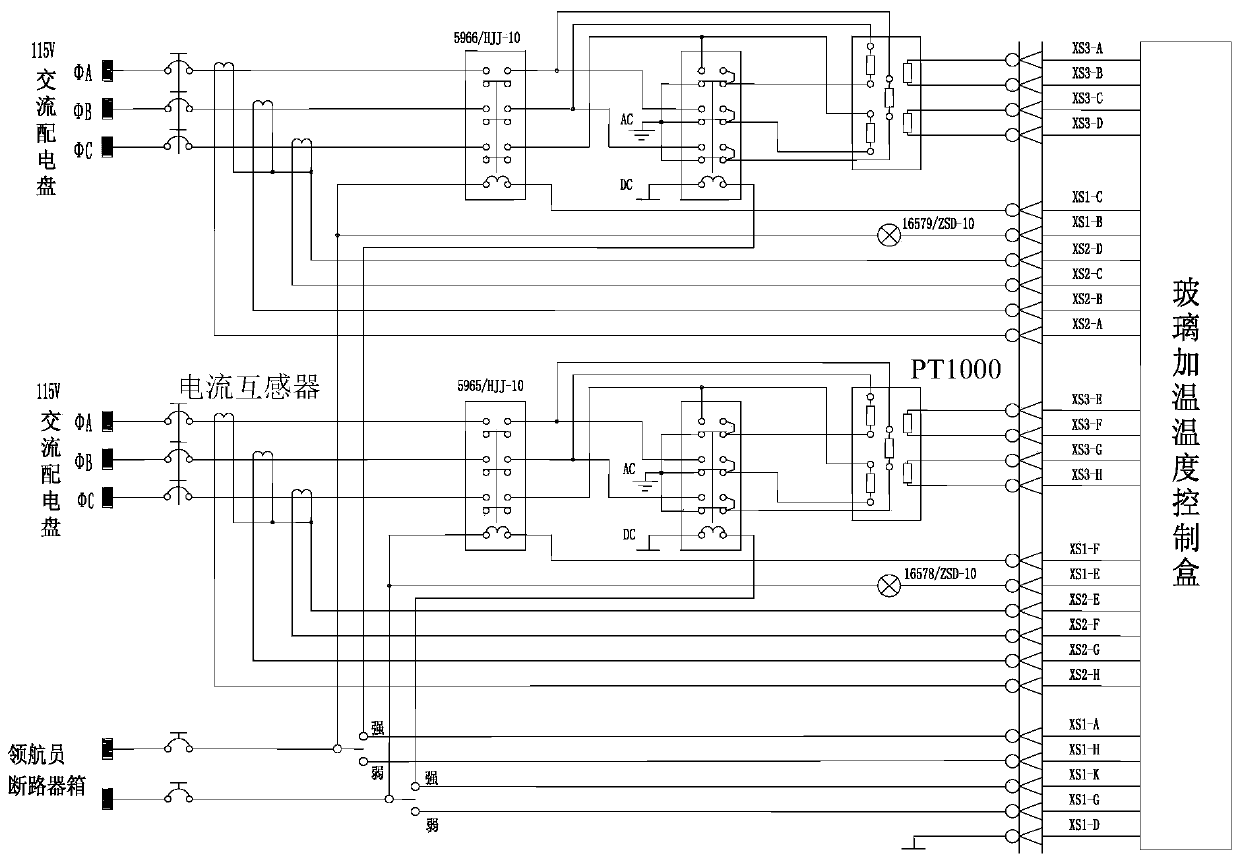 Heating temperature control box of aircraft windshield glass