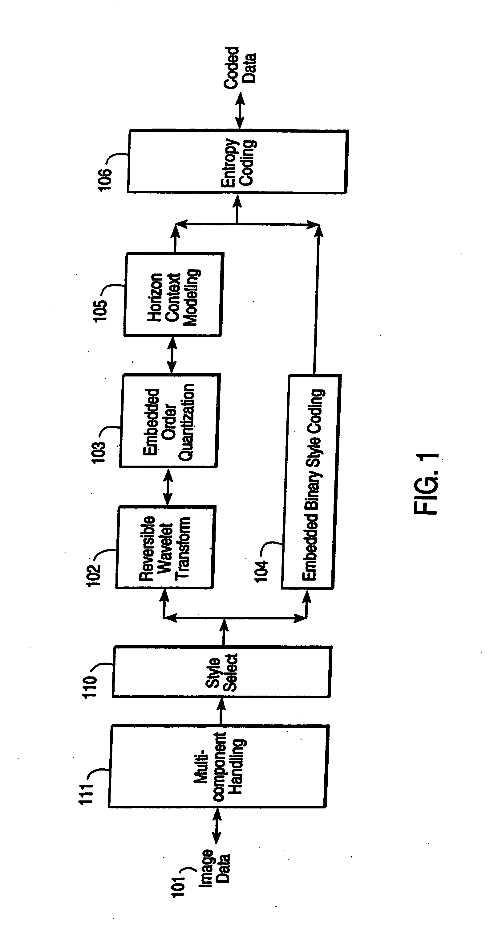 Compression and decompression with wavelet style and binary style including quantization by device-dependent parser