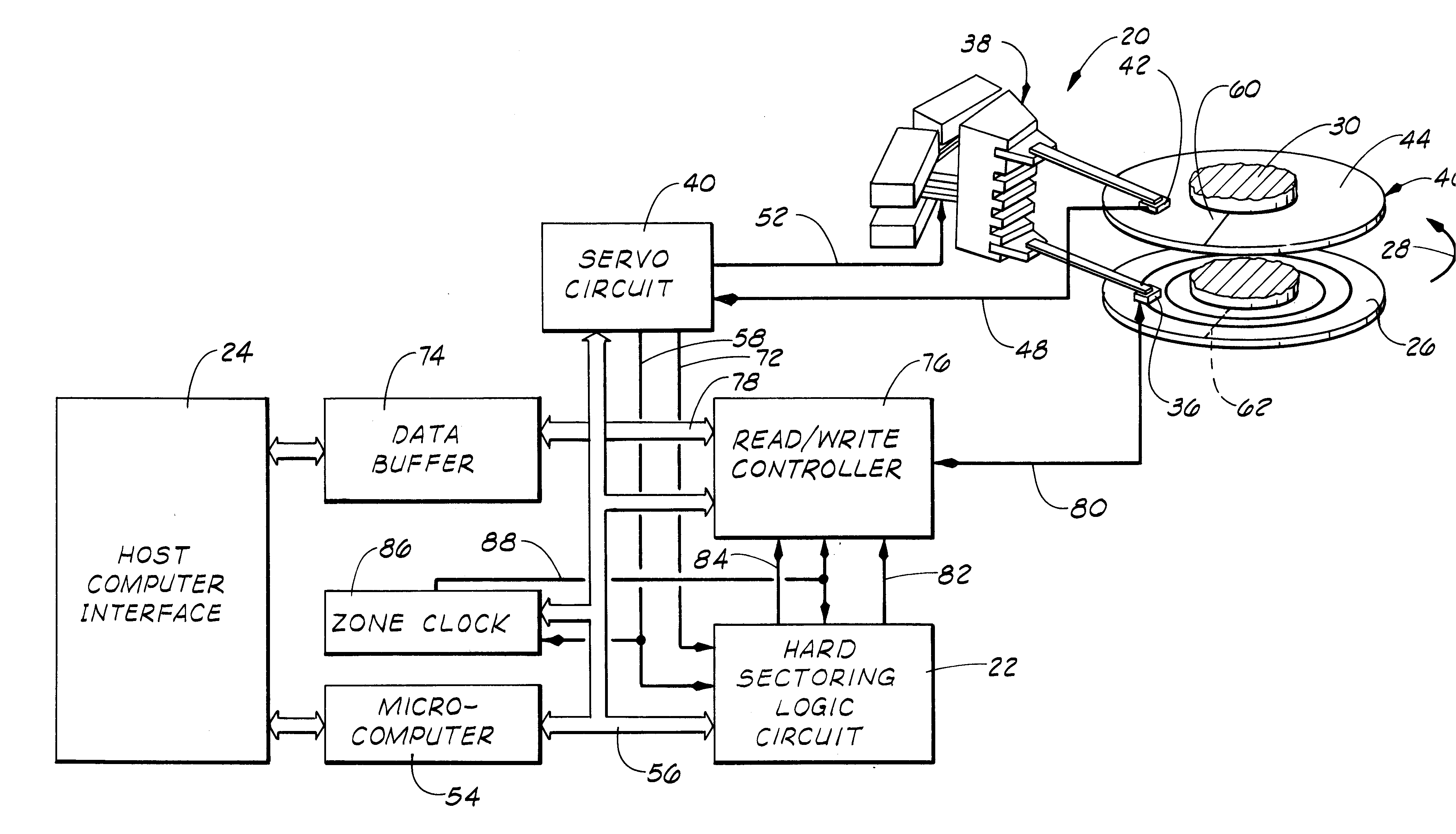 Hard sectoring circuit and method for a rotating disk data storage device