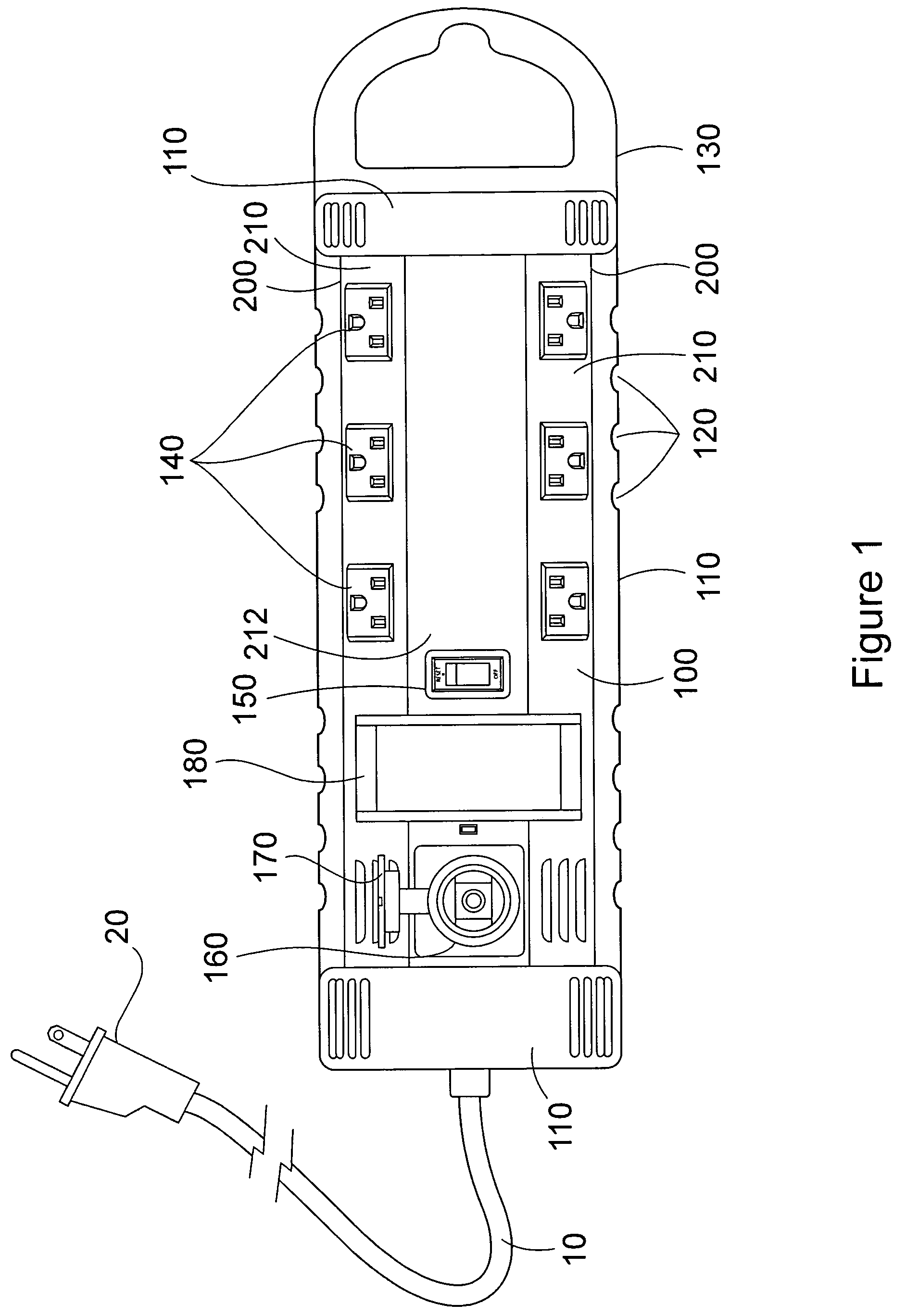 Power strip with 12 volt outlet