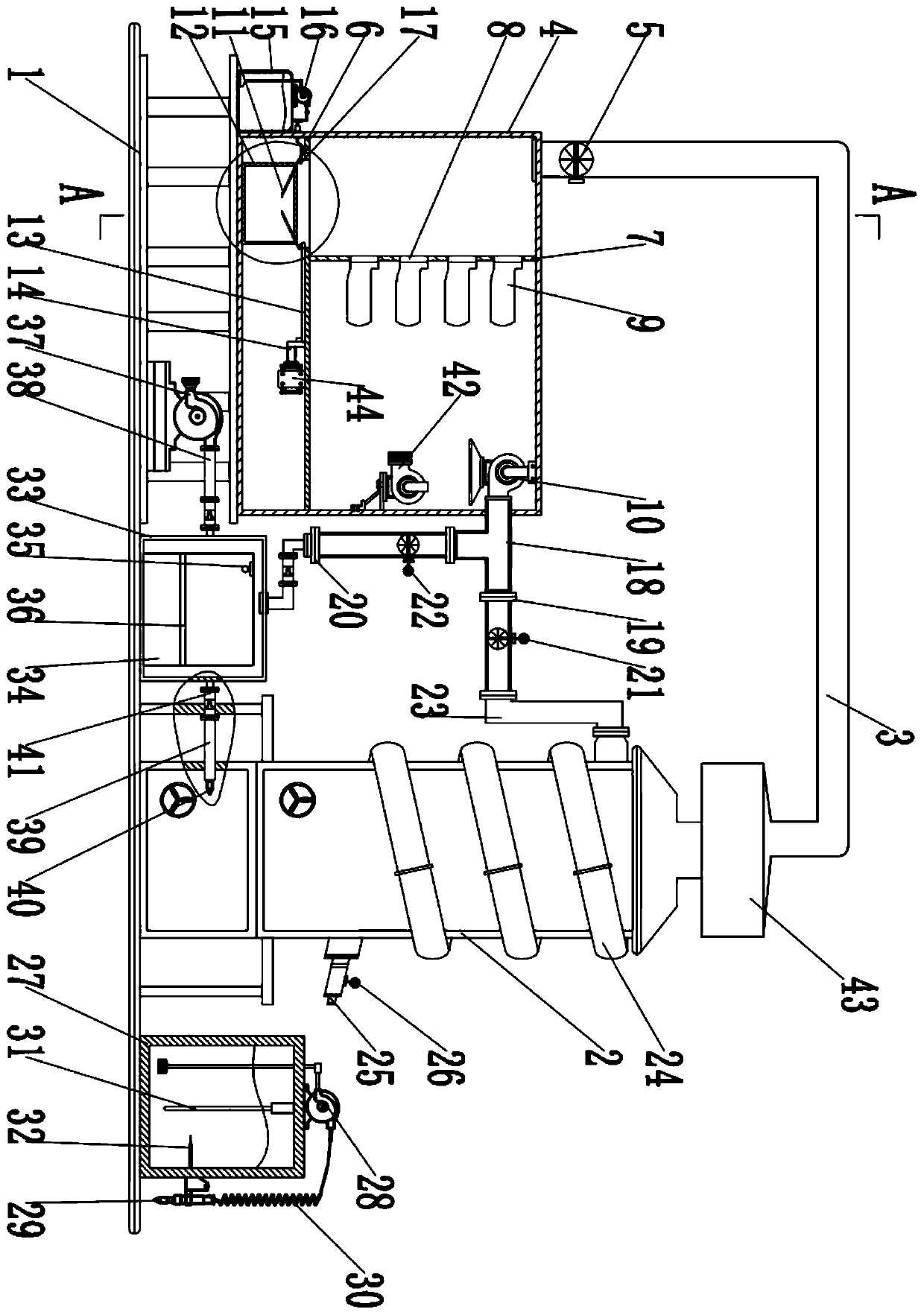 Waste gas treatment device provided with dust removal function and used for ceramic production