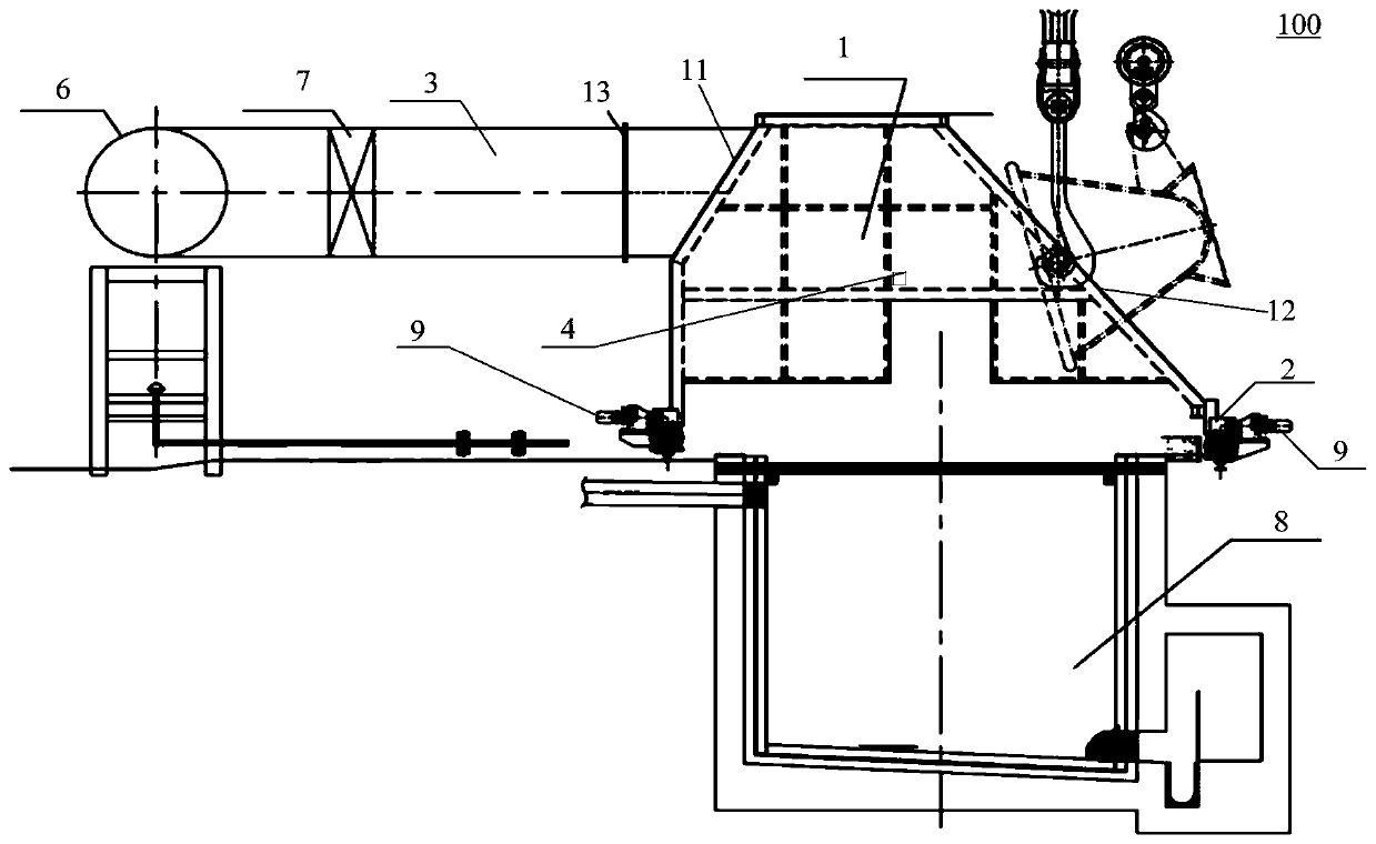 Movable cover vehicle and treatment method for water-containing flying dust in steel slag hot disintegration process