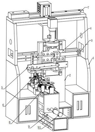 Robot welding device for movable arm plate of loading machine