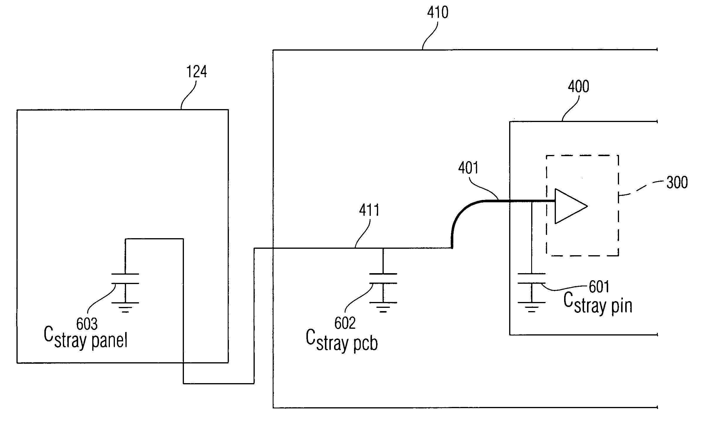 Analog boundary scanning based on stray capacitance