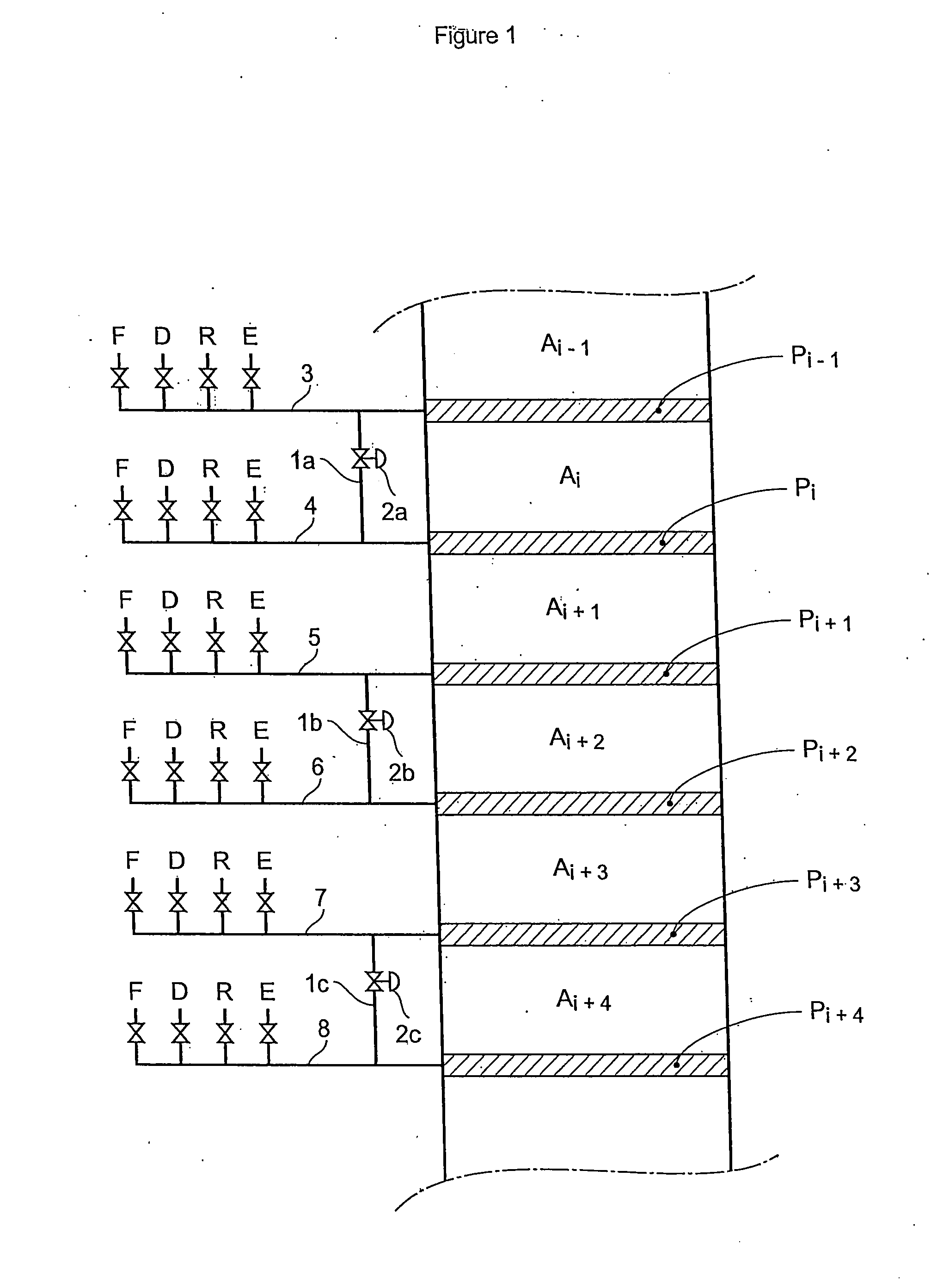 Process and device for simulated moving bed seperation with a reduced number of valves