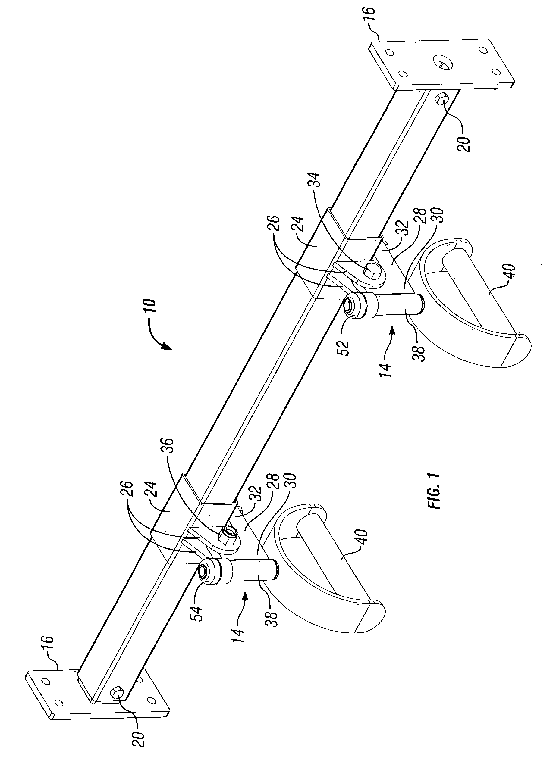 Chin up bar assembly with sliding and swiveling handles