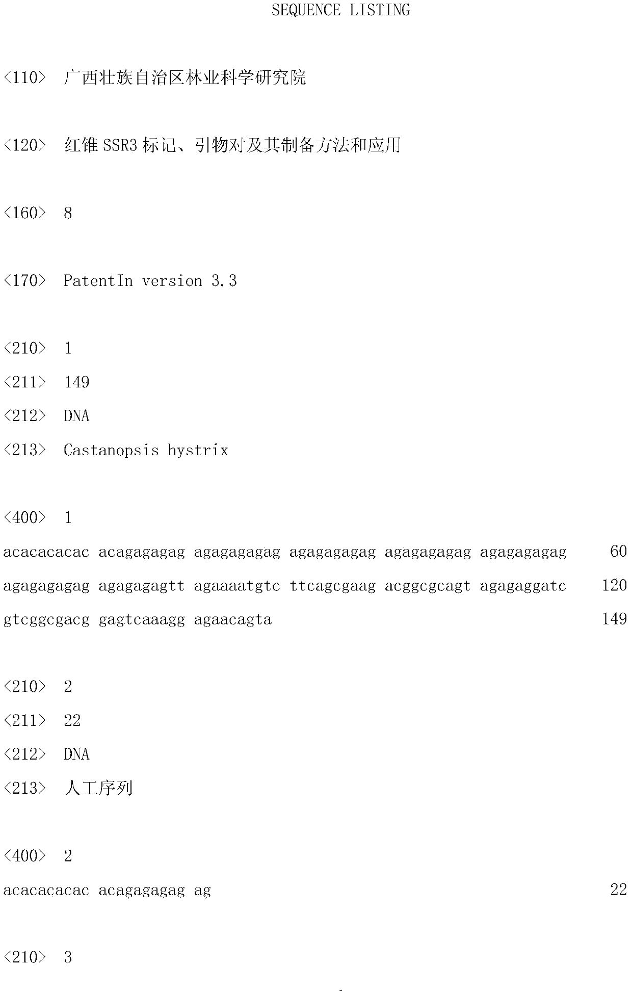 Primer pair, castanopsis hystrix SSR3 (Simple Sequence Repeat 3) marker and preparation method and application thereof