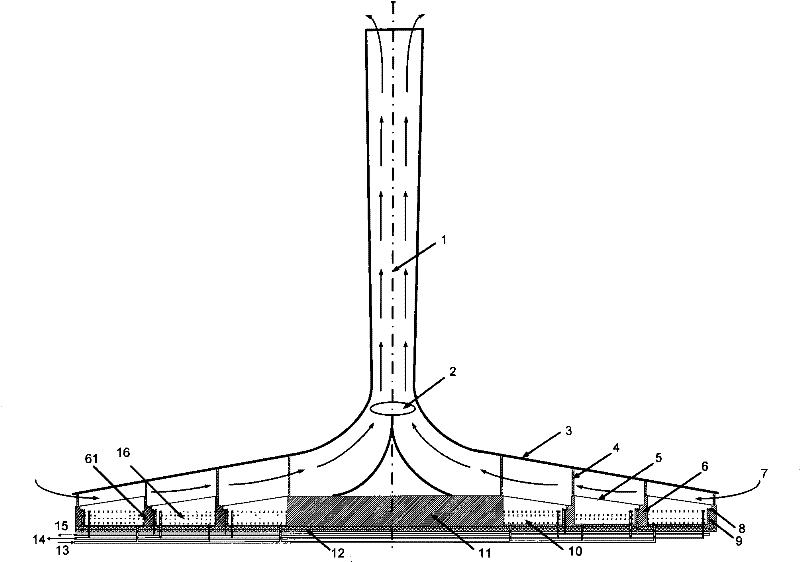 Chimney generation and desalination device by solar