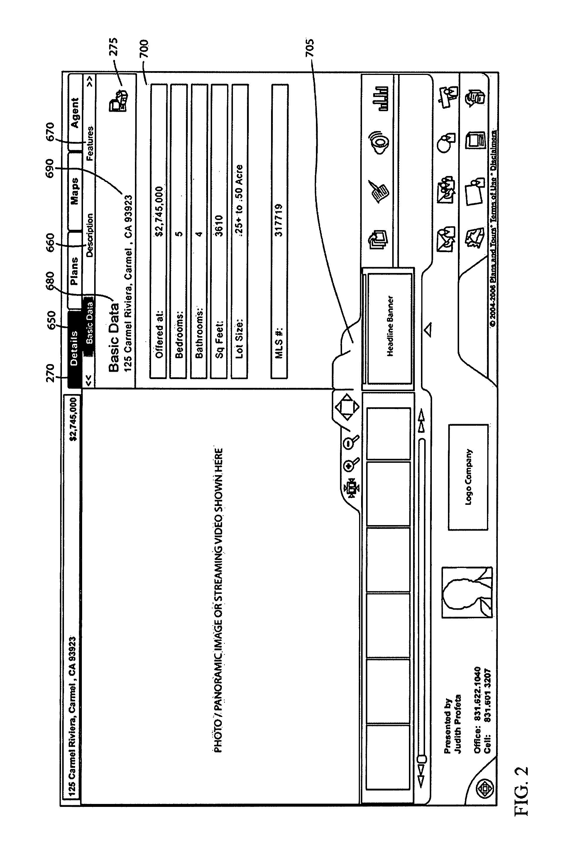 Internet-based, dual-paned virtual tour presentation system with orientational capabilities and versatile tabbed menu-driven area for multi-media content delivery