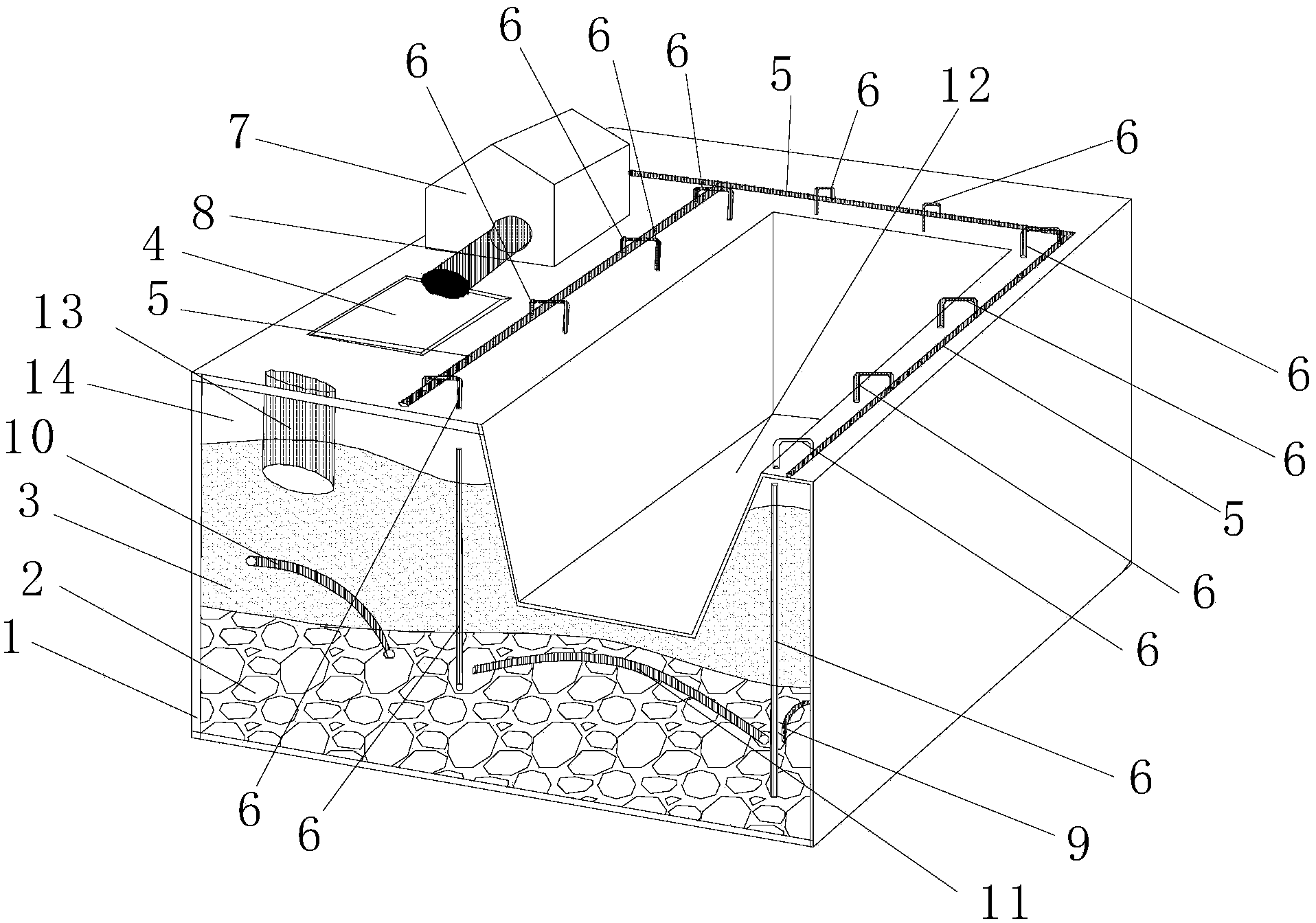 Teaching model for simulating light well point precipitation construction