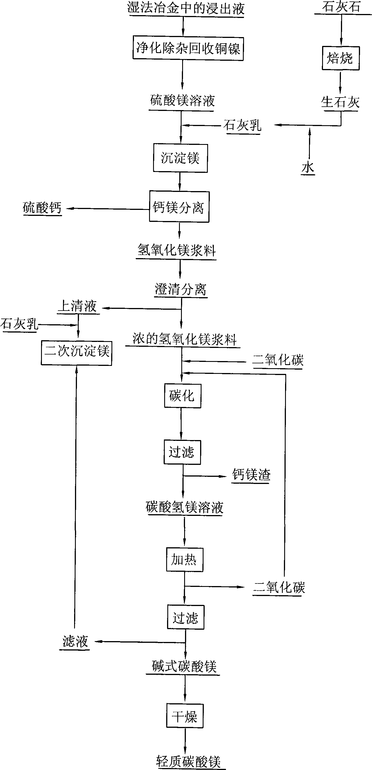 Manufacturing process for light magnesium carbonate