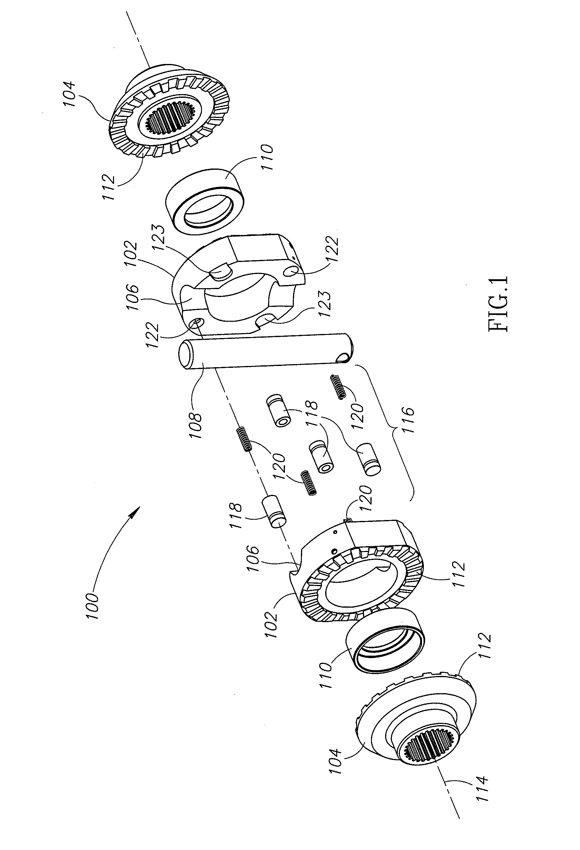 Locking differential with shear pin/spring assembly