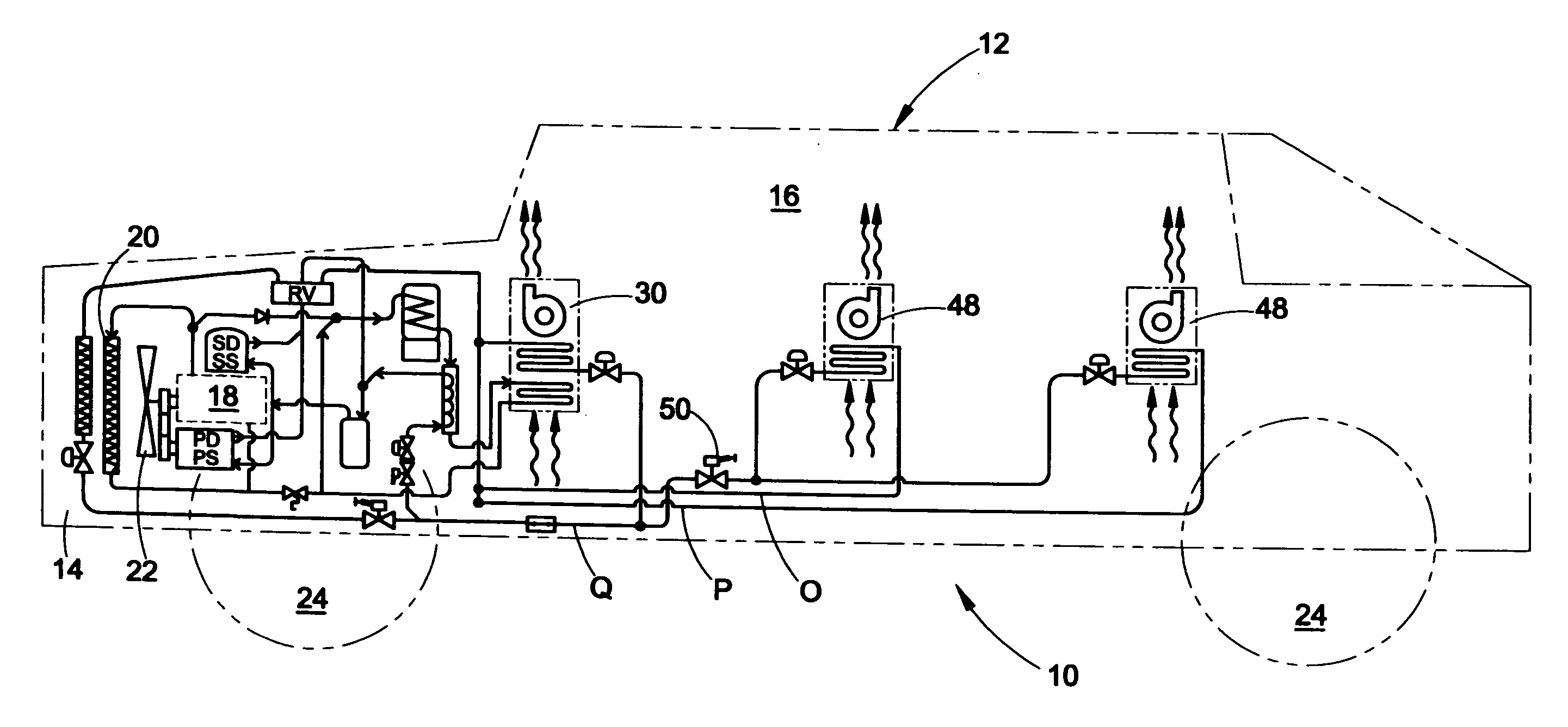 Vehicle cabin heating cooling and ventilation system