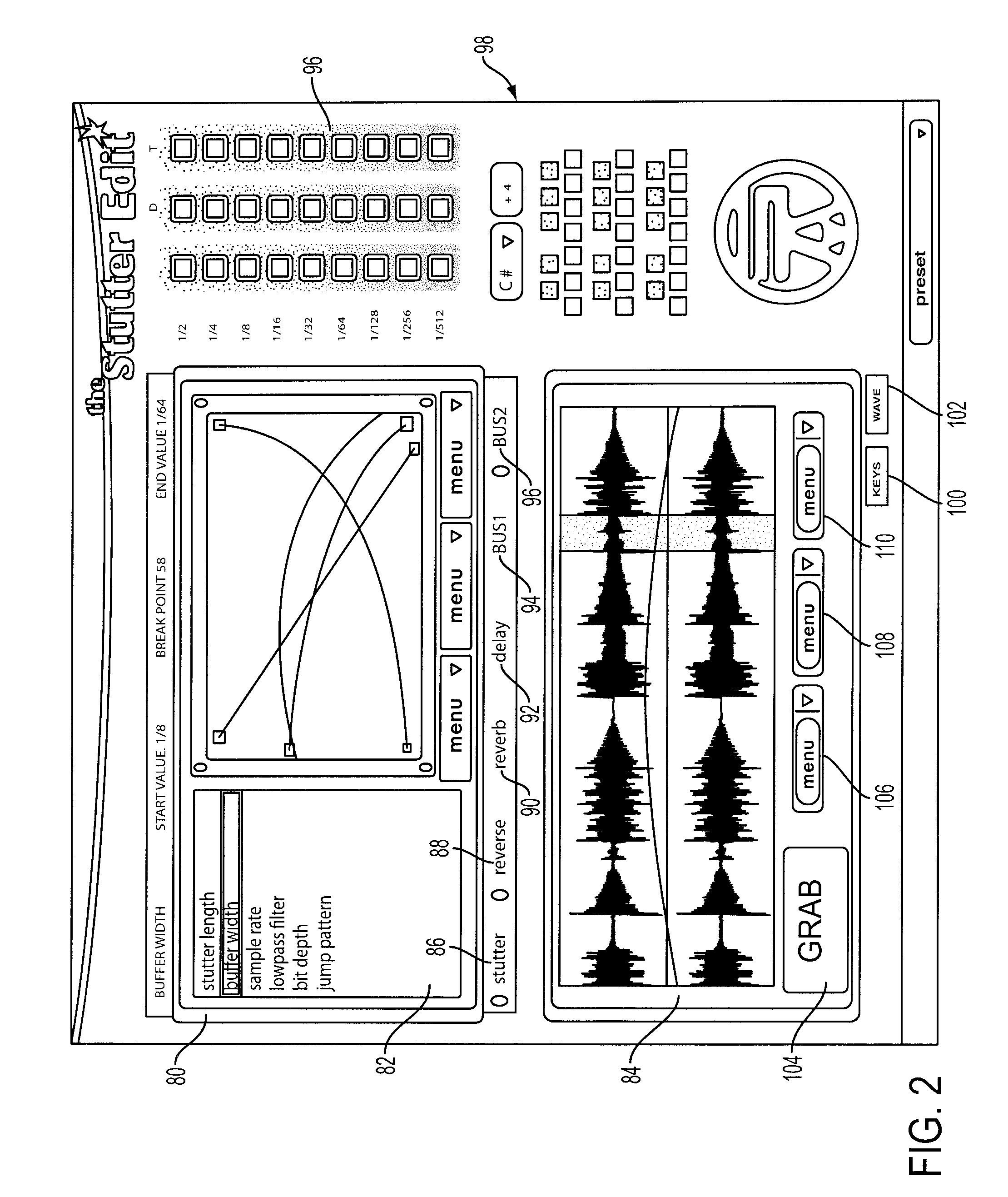 Time varying processing of repeated digital audio samples in accordance with a user defined effect