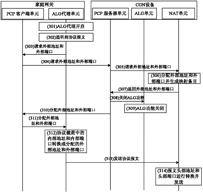 Protocol message transmission method, home gateway and CGN (carrier grade network switch) device