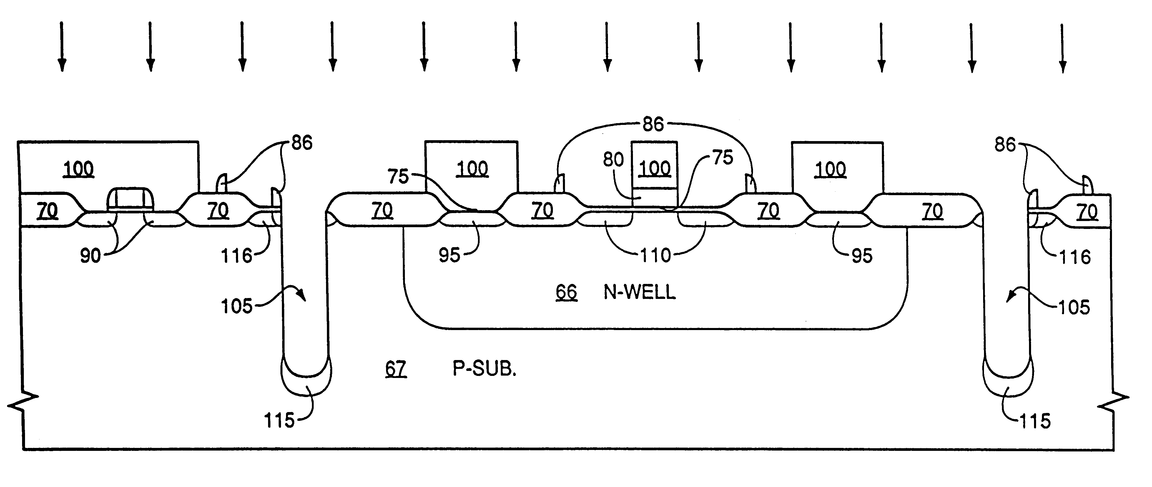 Apparatus improving latchup immunity in a dual-polysilicon gate