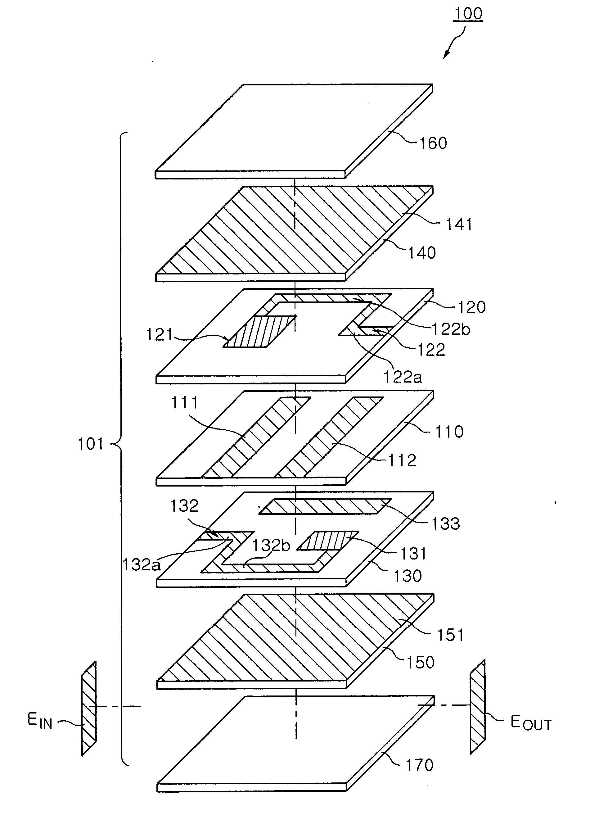 Laminated filter with improved stop band attenuation