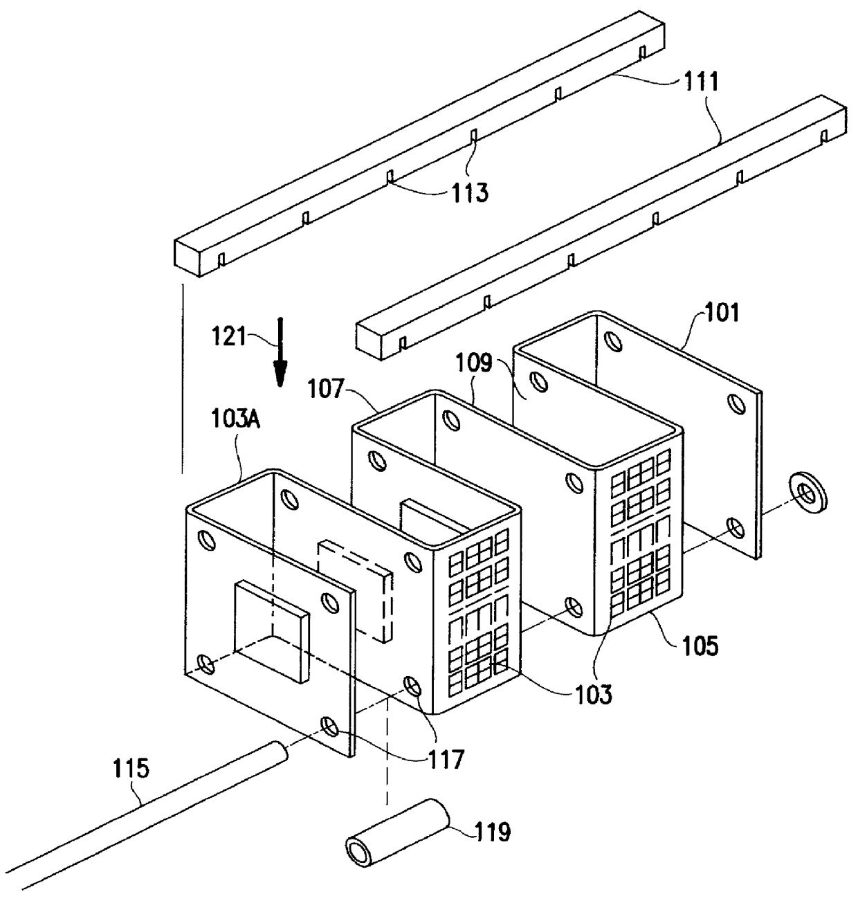 Free standing, three dimensional, multi-chip, carrier package with air flow baffle