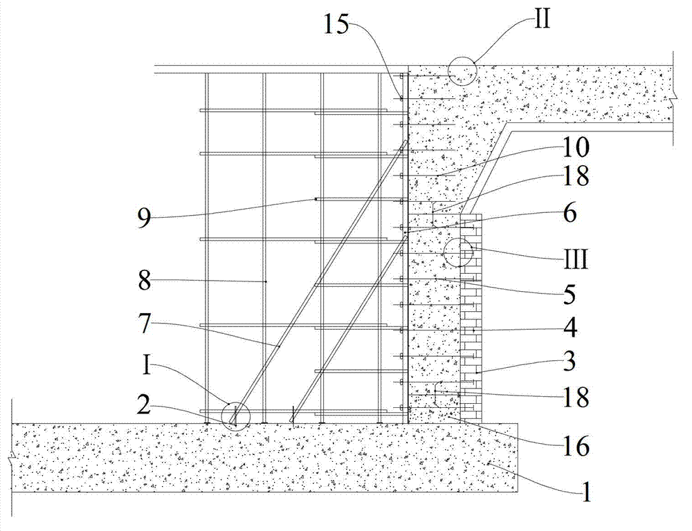 Mould support method of foundation pit basement haunch shearing wall