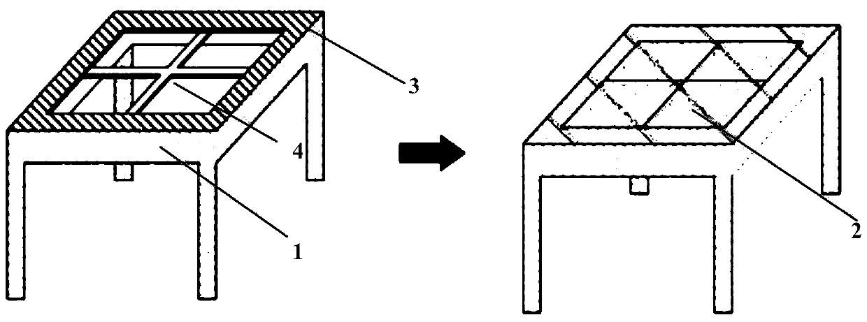 Red wooden desk embedded with brick carving and manufacturing method thereof