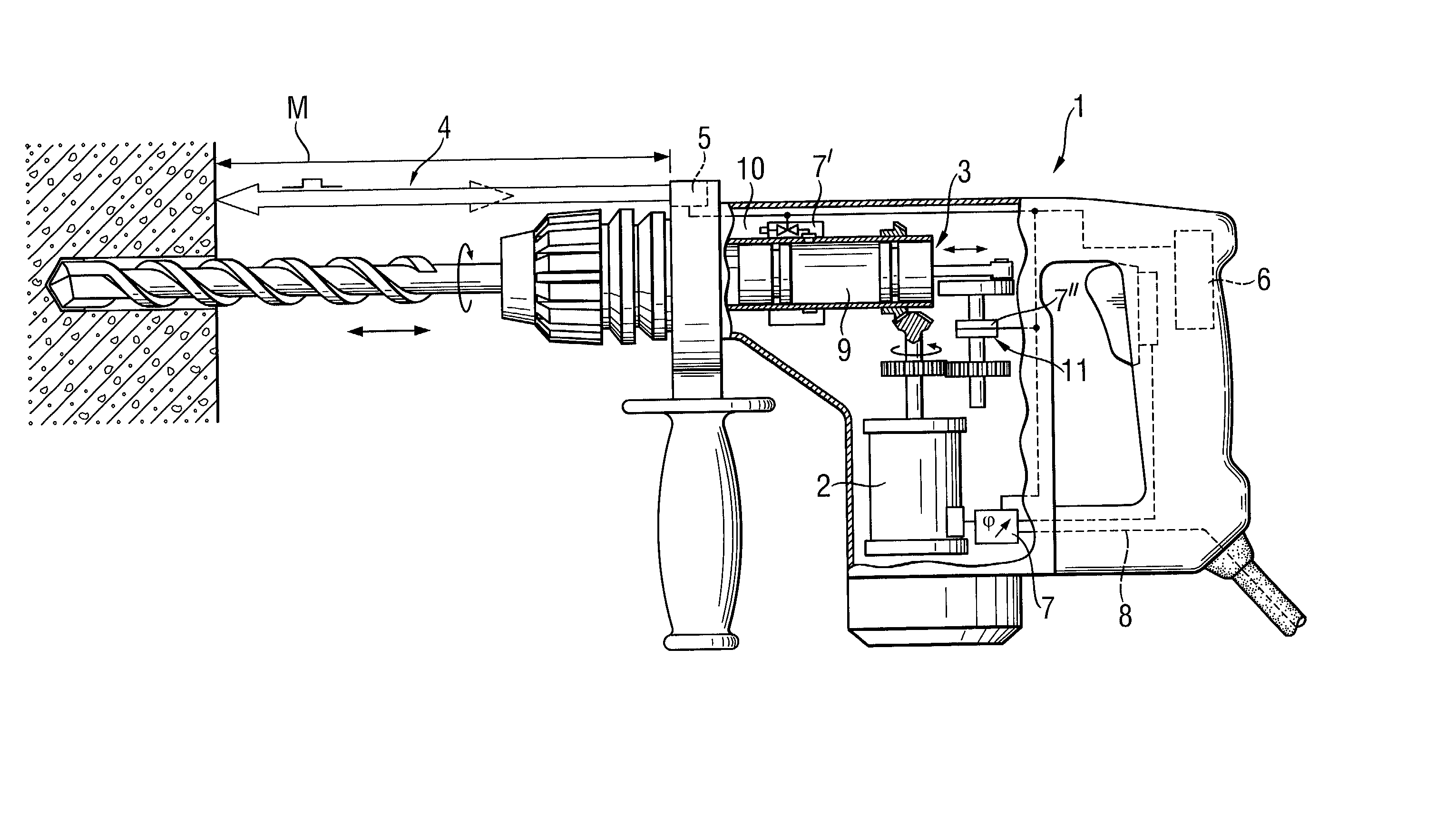 Hand held rotary-percussion tool with an electronic depth stop