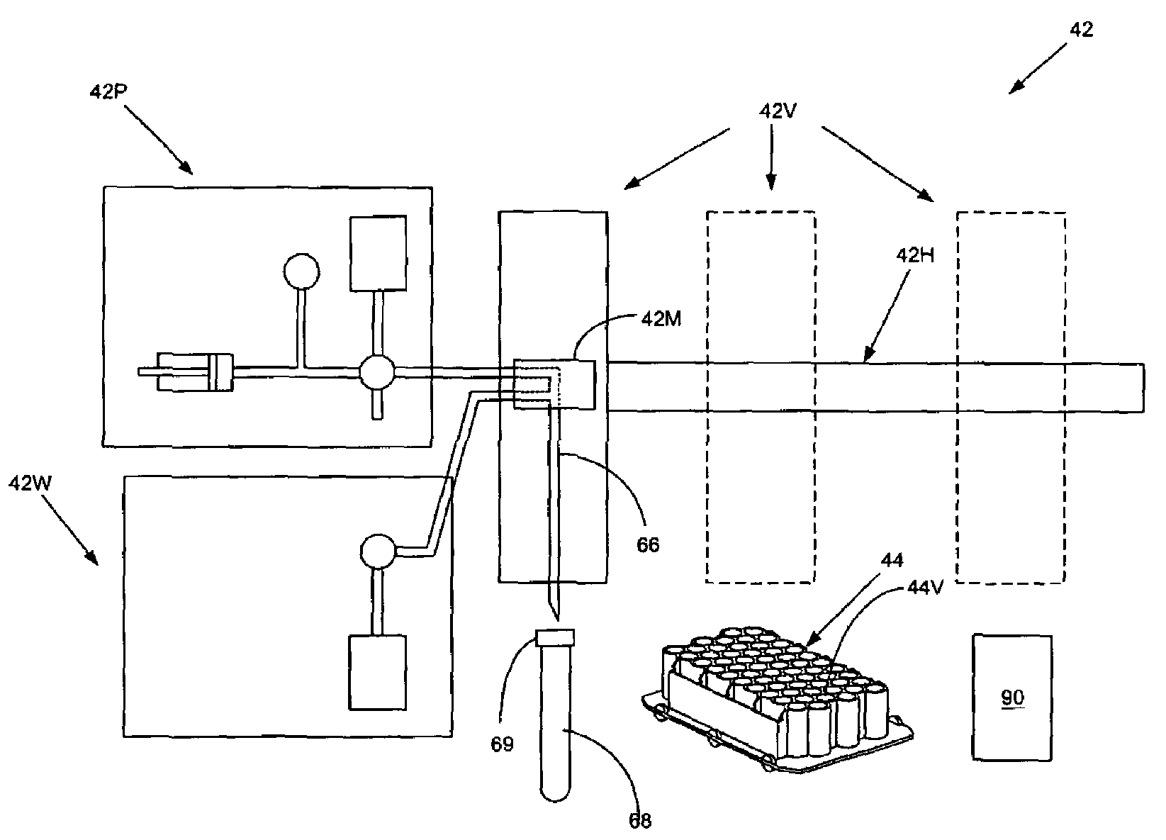 Liquid sampling probe and cleaning fluidics system