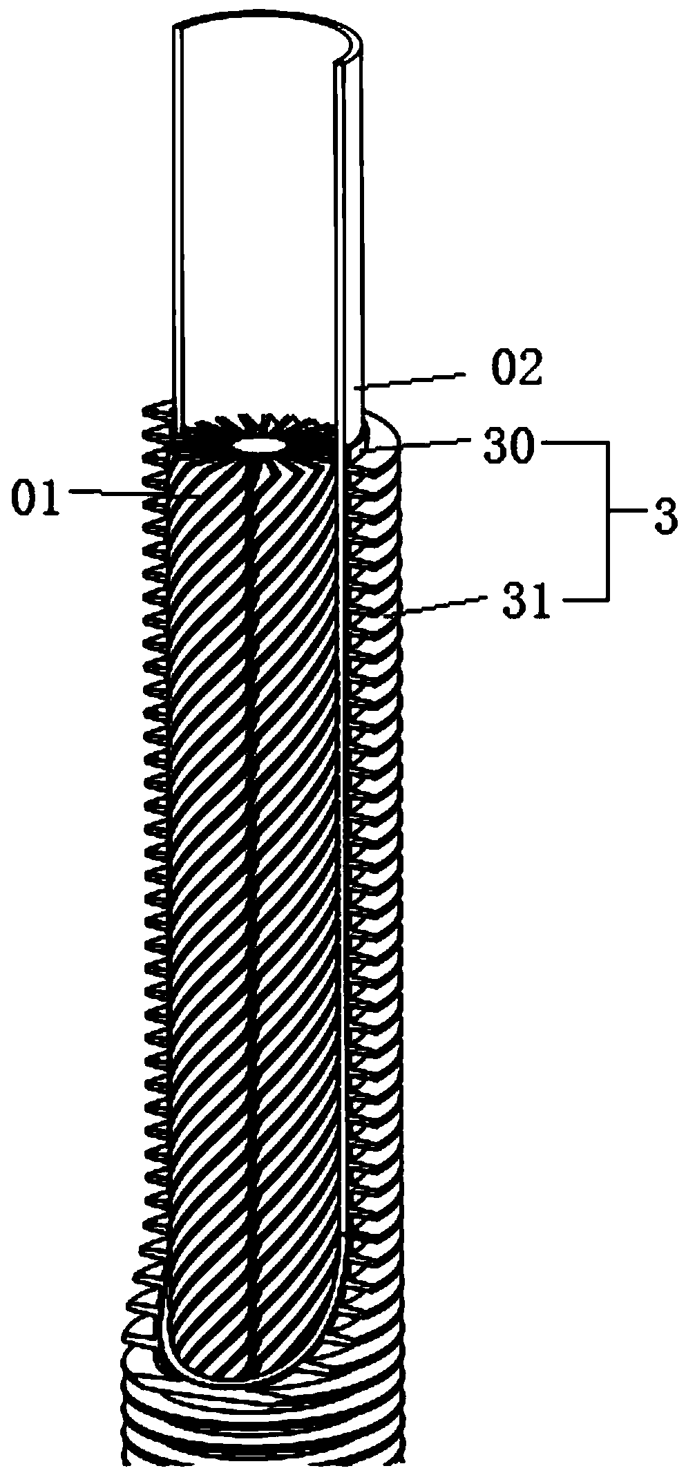 Outer fin heat exchange tube with spiral inner core and manufacturing method of outer fin heat exchange tube