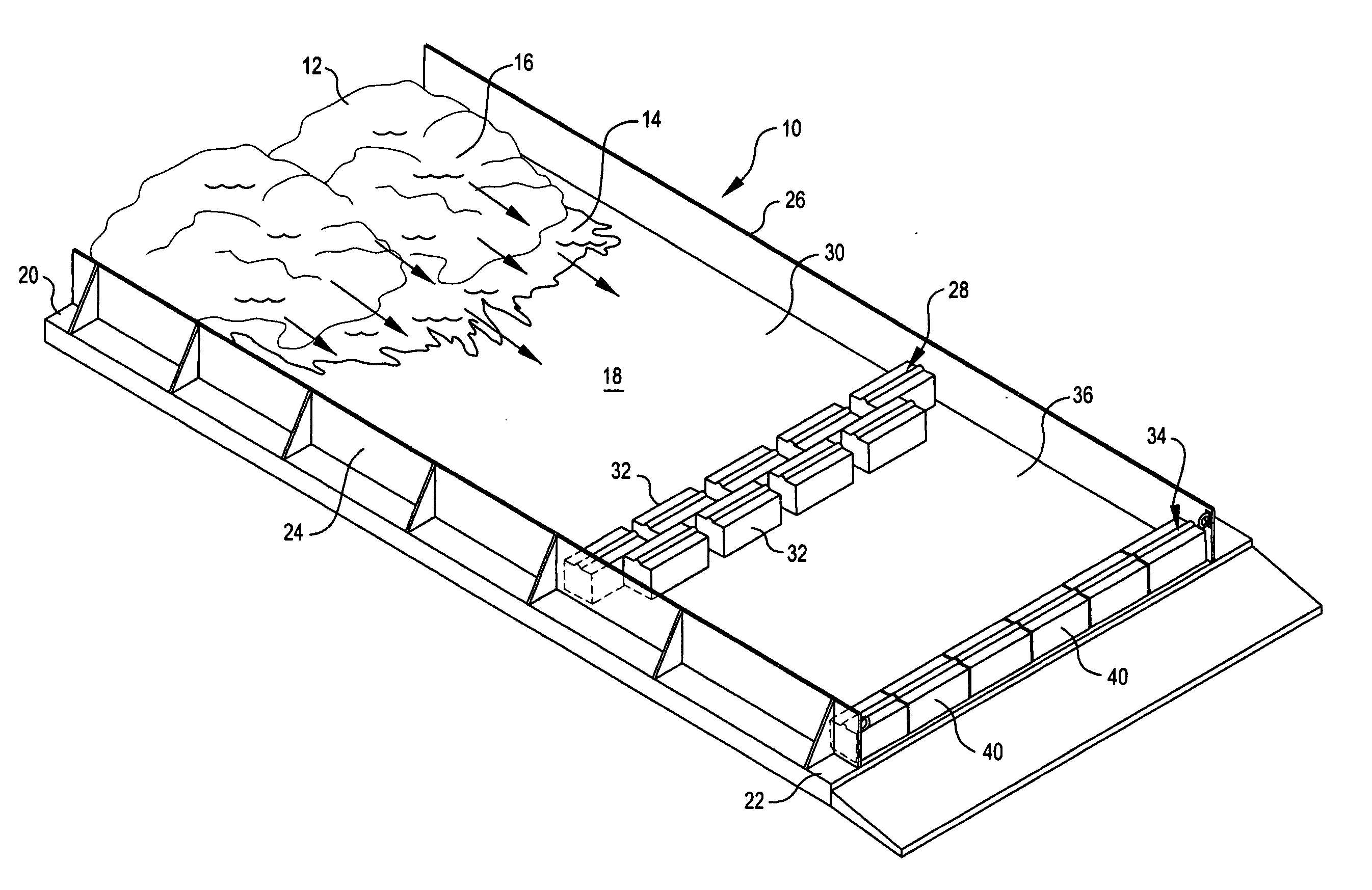 System and method of dewatering dredge spoils using sloping drain barge