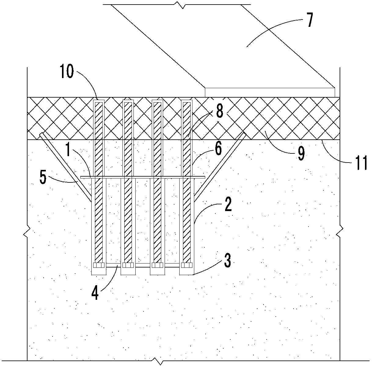 Pillar foundation for crossing for contact screen of hanging basket