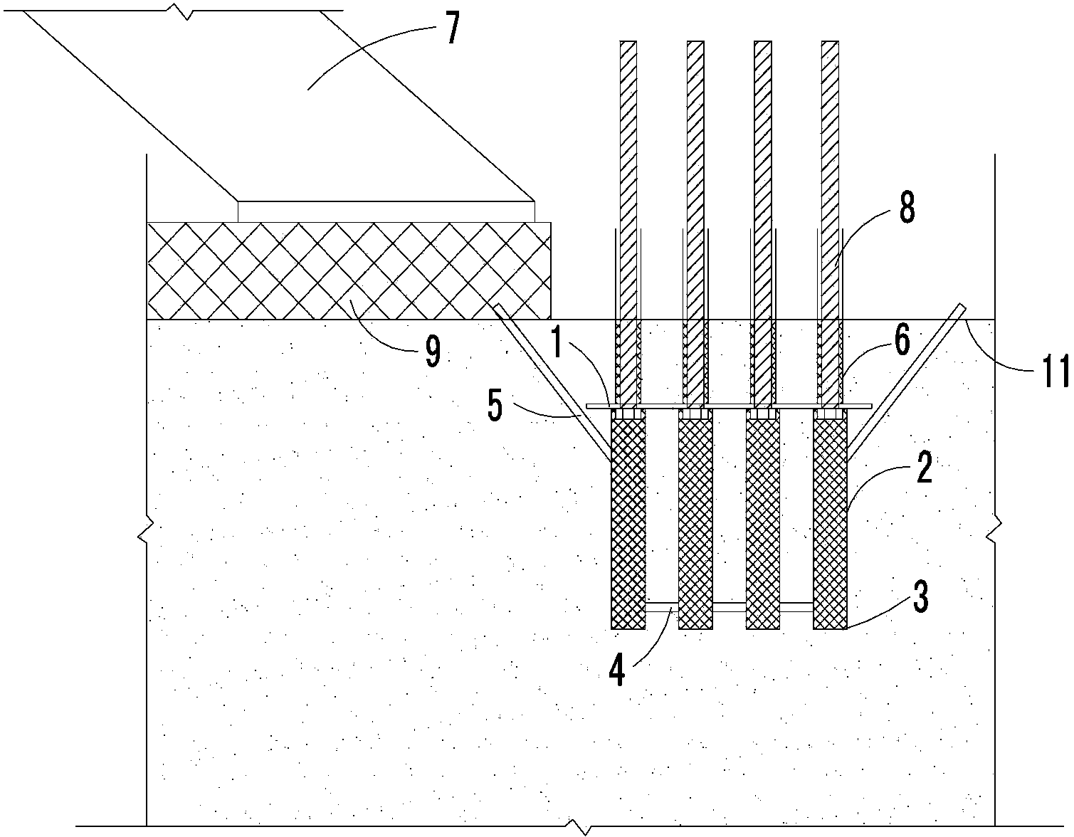 Pillar foundation for crossing for contact screen of hanging basket