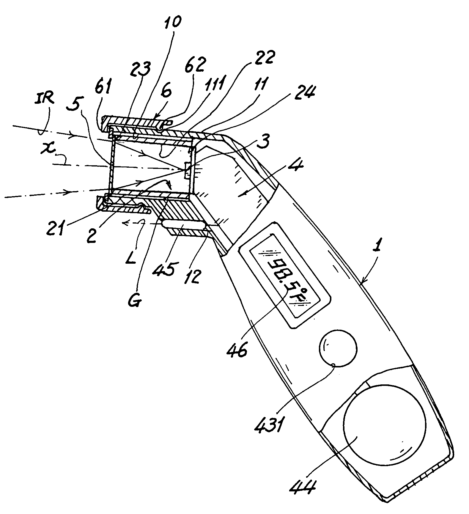 Forehead thermometer for hygienic measurement