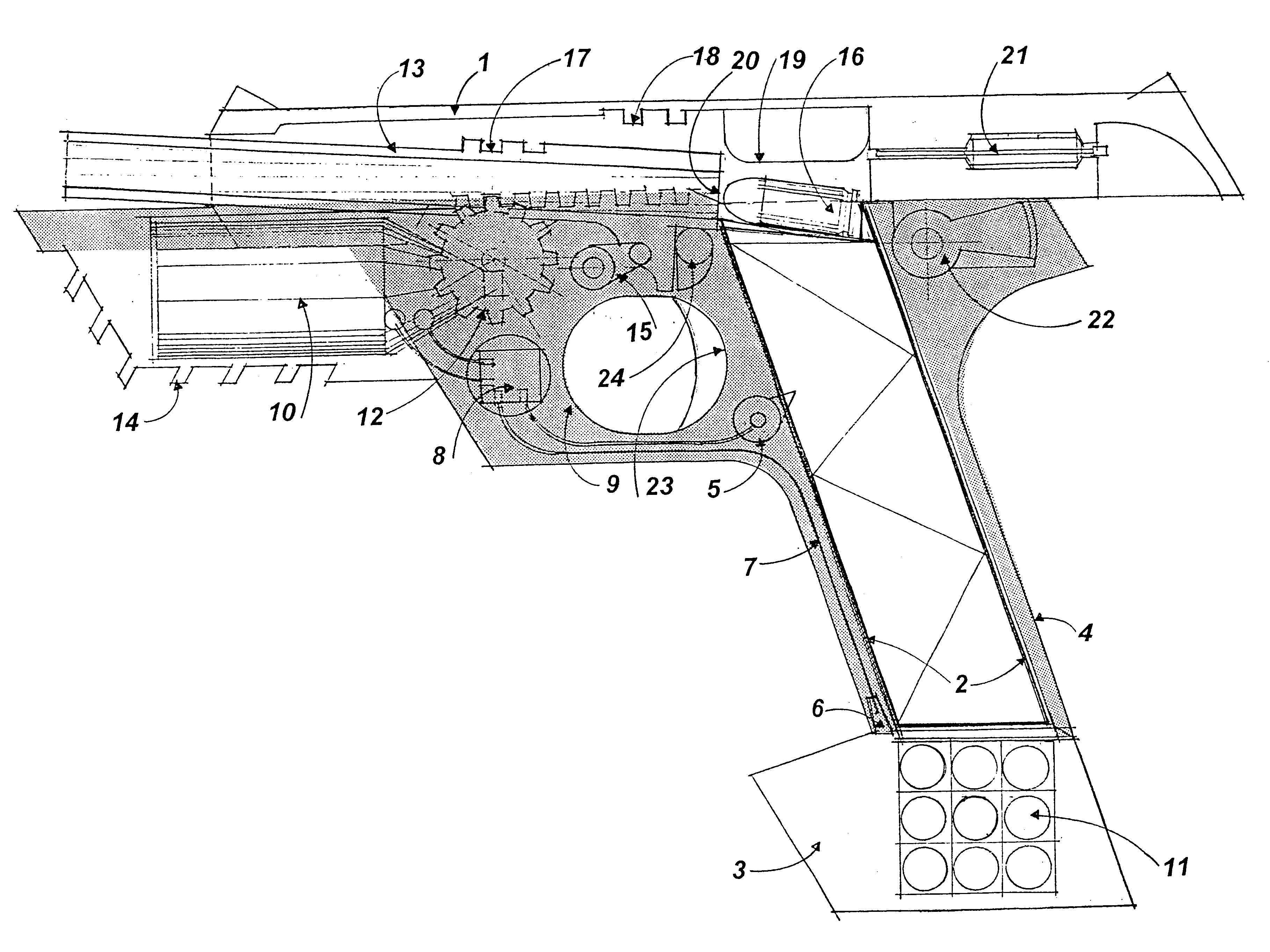 Electric motor-driven semi-automatic handgun requiring micro-processor code for operation