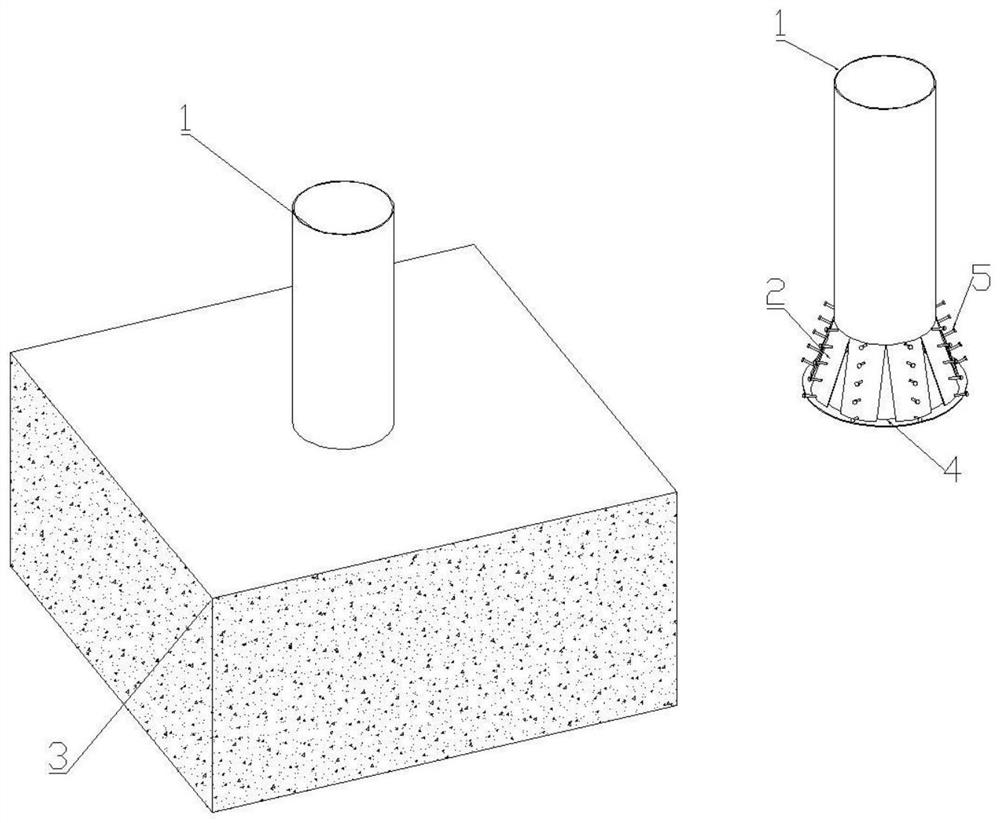 Column foot bifurcated type combination column with reduced anchoring depth