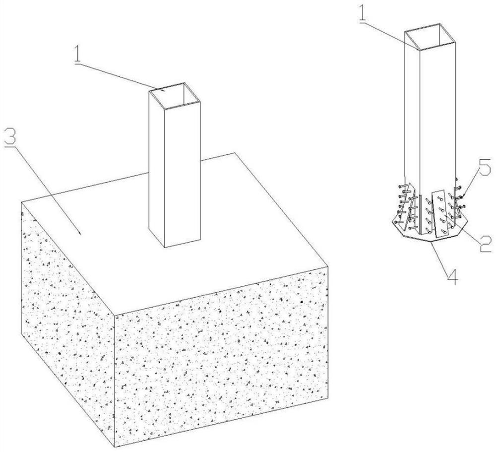 Column foot bifurcated type combination column with reduced anchoring depth