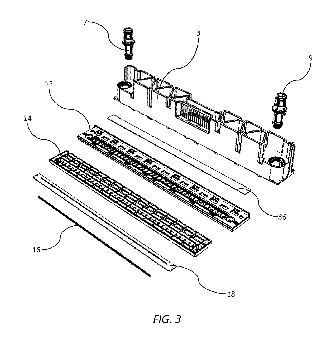 Inkjet printhead with transverse ribs across fluid channel having tapered heights