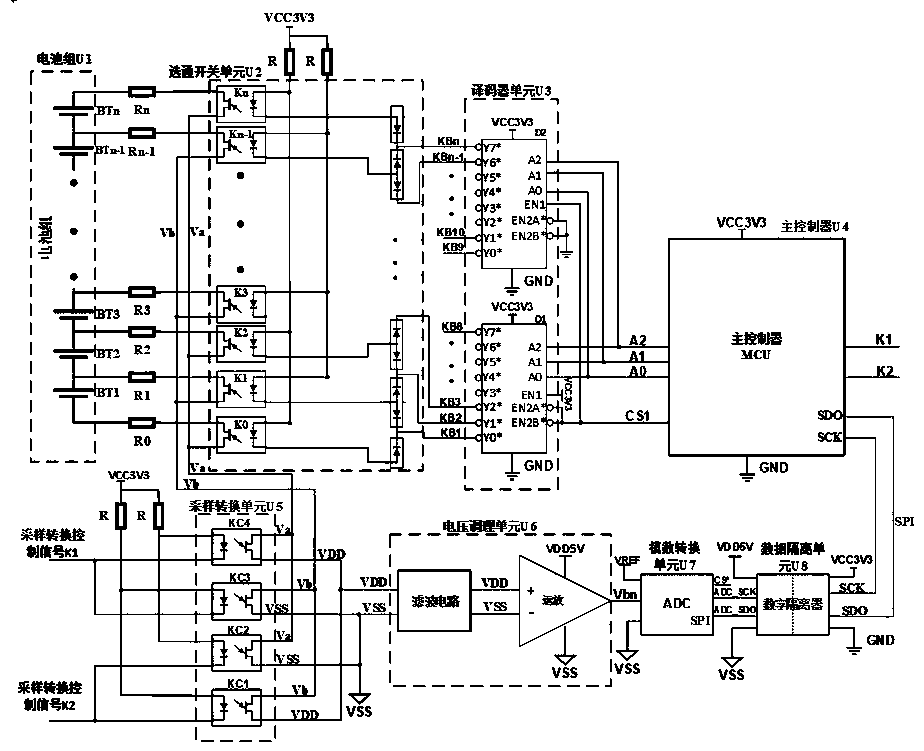 Battery set core voltage sampling circuit