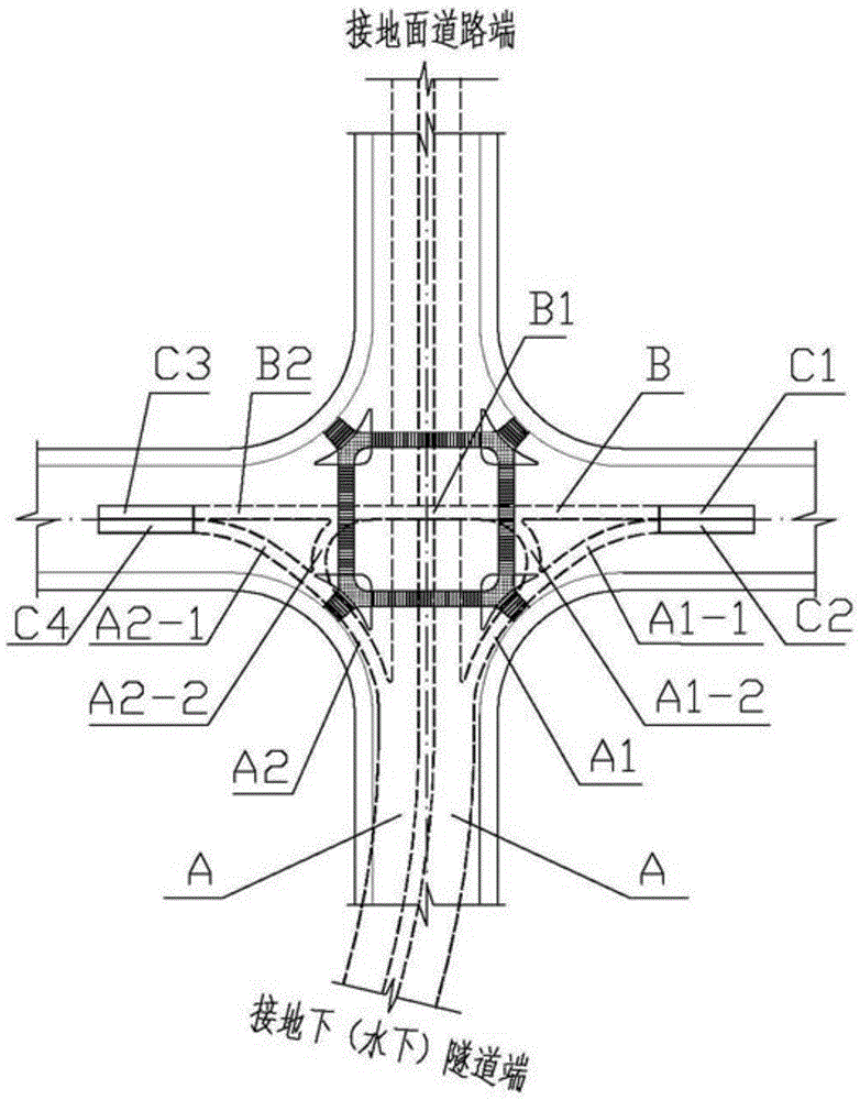 A traffic relief structure for the entrance and exit of an underground or underwater tunnel