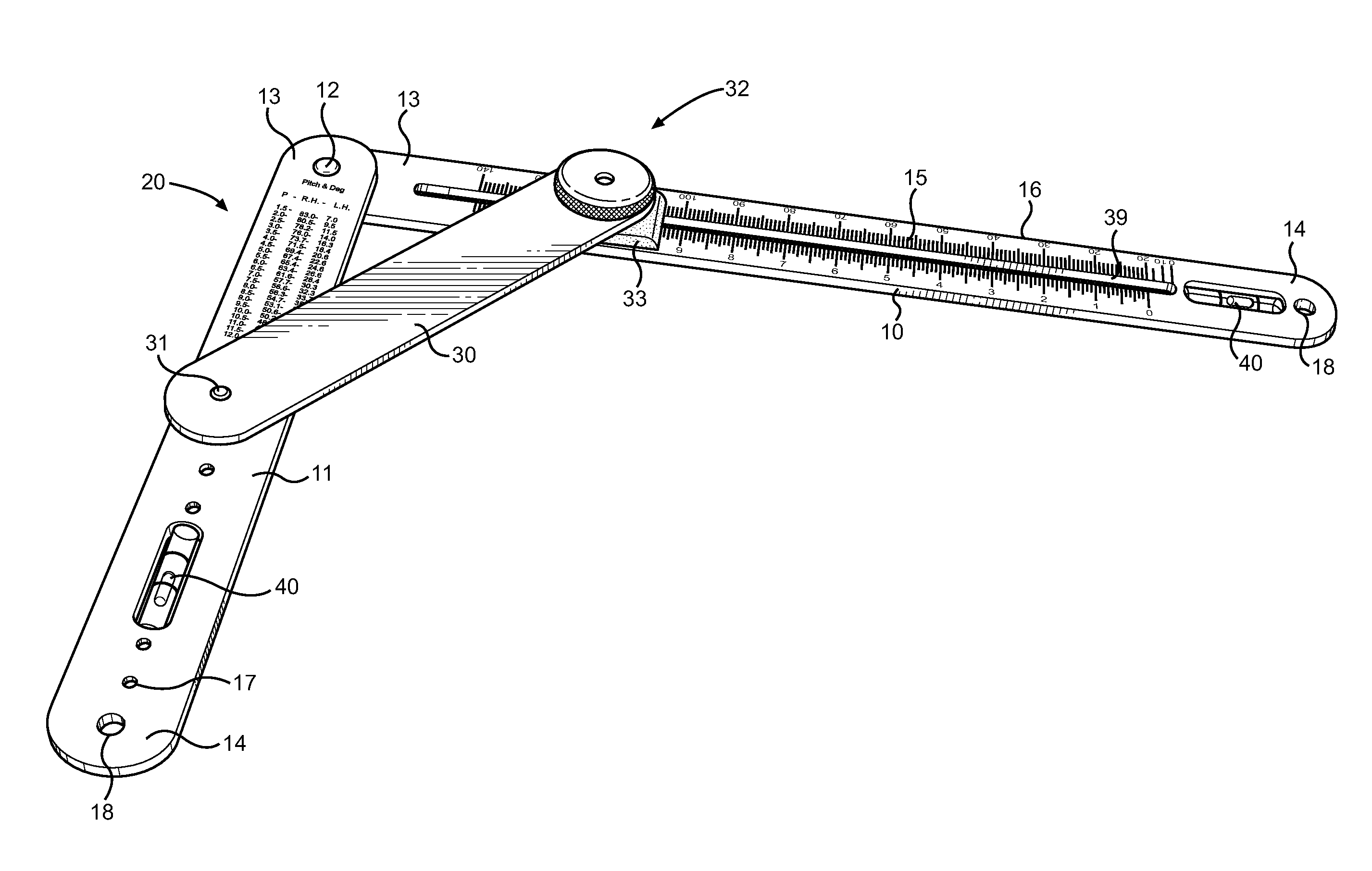 Pivoting Construction Square and Multipurpose Measuring Tool