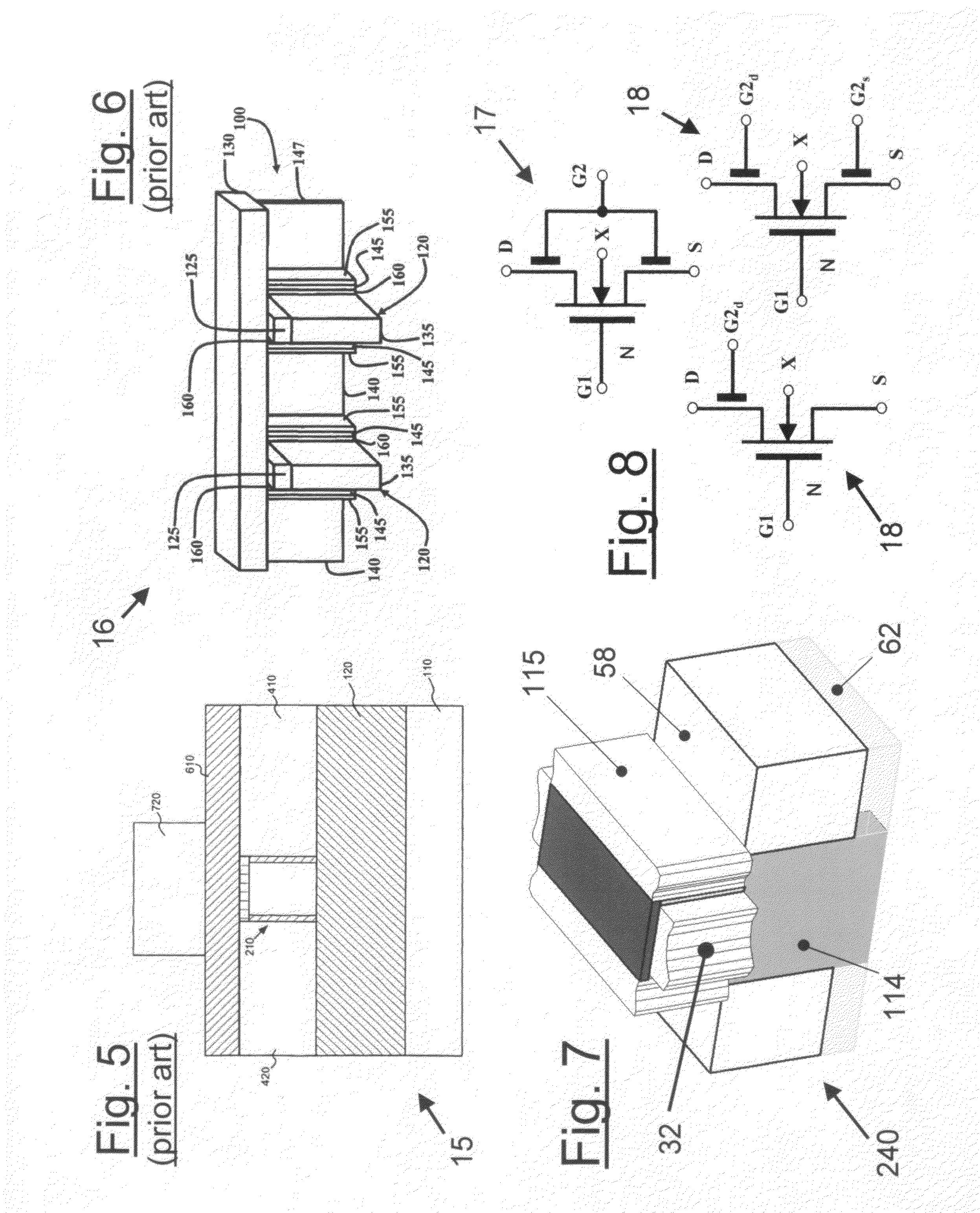 Castellated gate MOSFET tetrode capable of fully-depleted operation