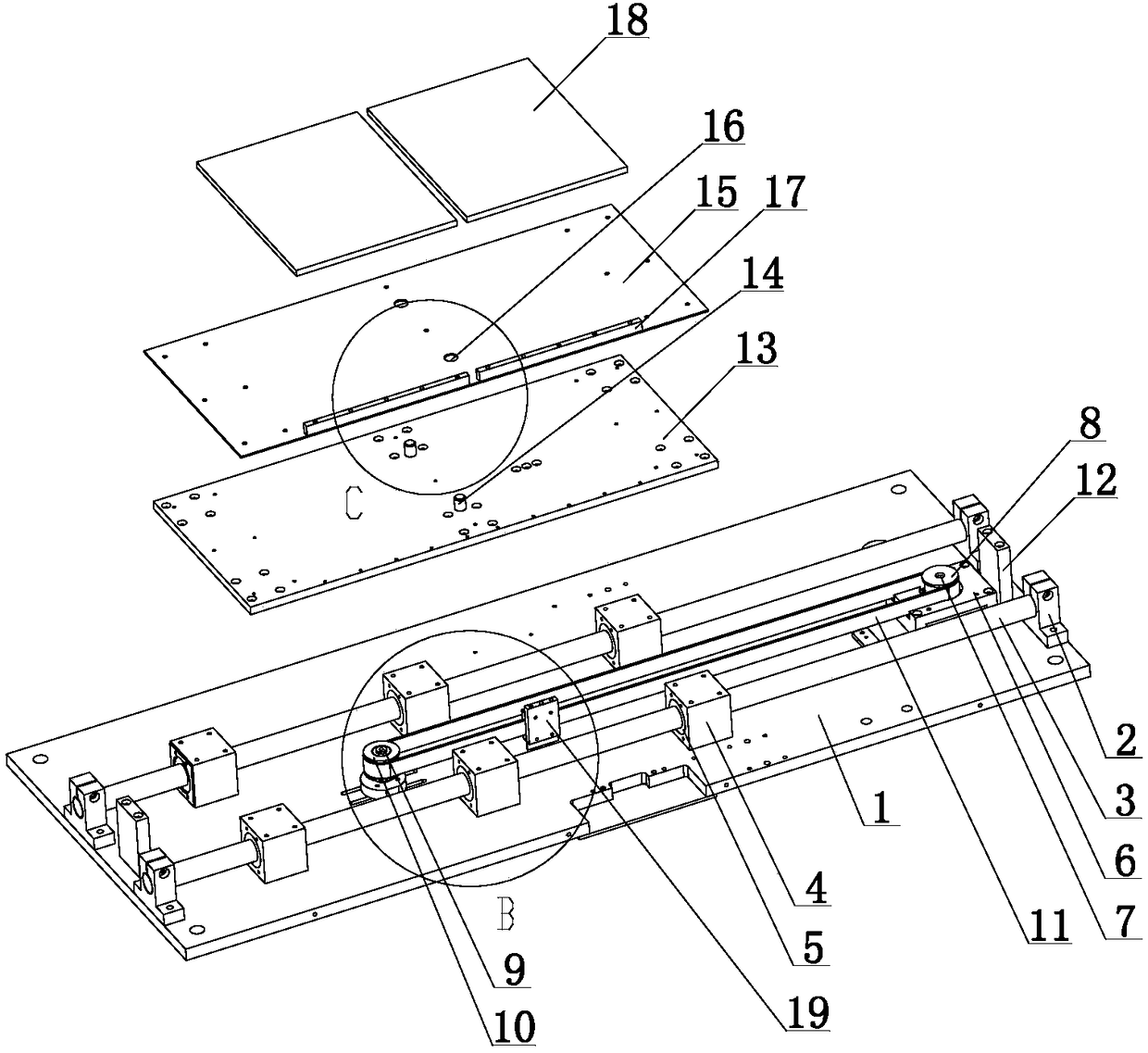 LED area light source reciprocating control device for glue spreader