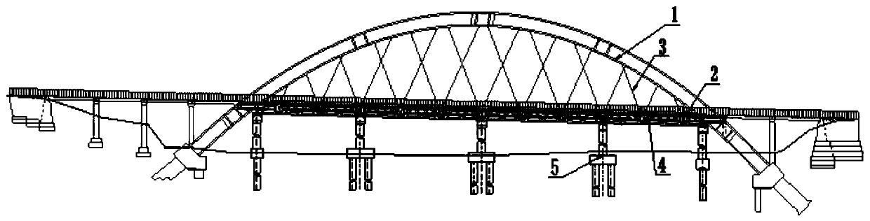 Beam bridge system reinforcing device and method for boom arch bridge