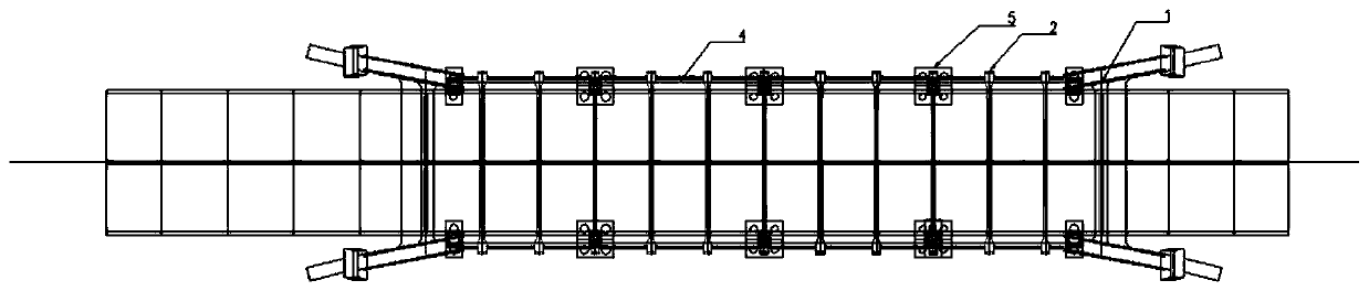 Beam bridge system reinforcing device and method for boom arch bridge