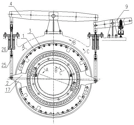 A self-lubricating balanced rotating partition with double tie rods