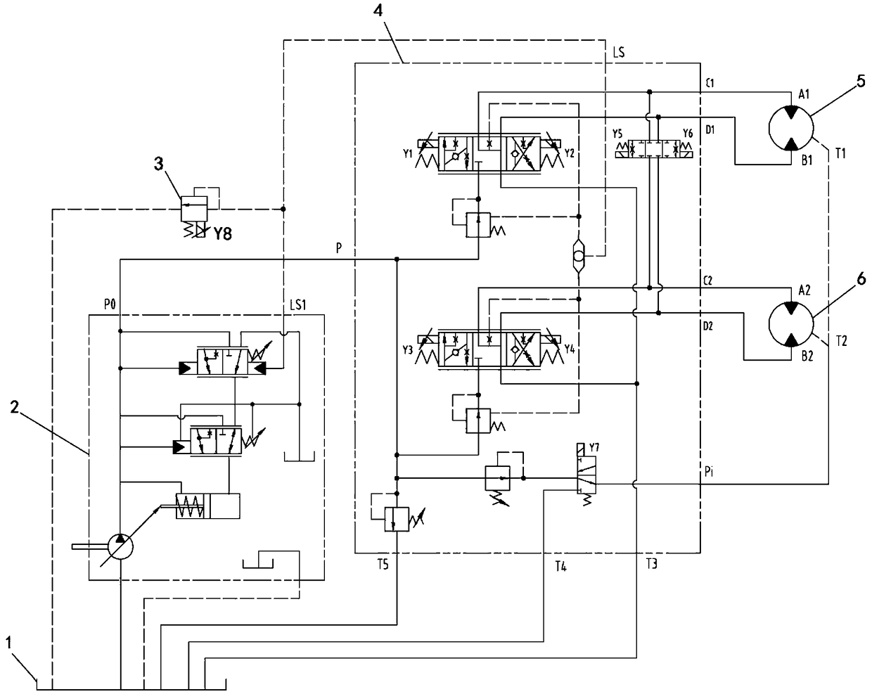 Grader front wheel drive control valve and hydraulic system