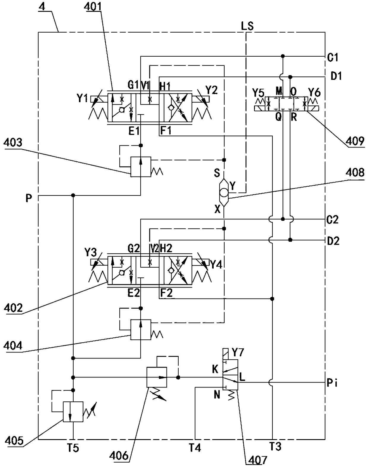 Grader front wheel drive control valve and hydraulic system