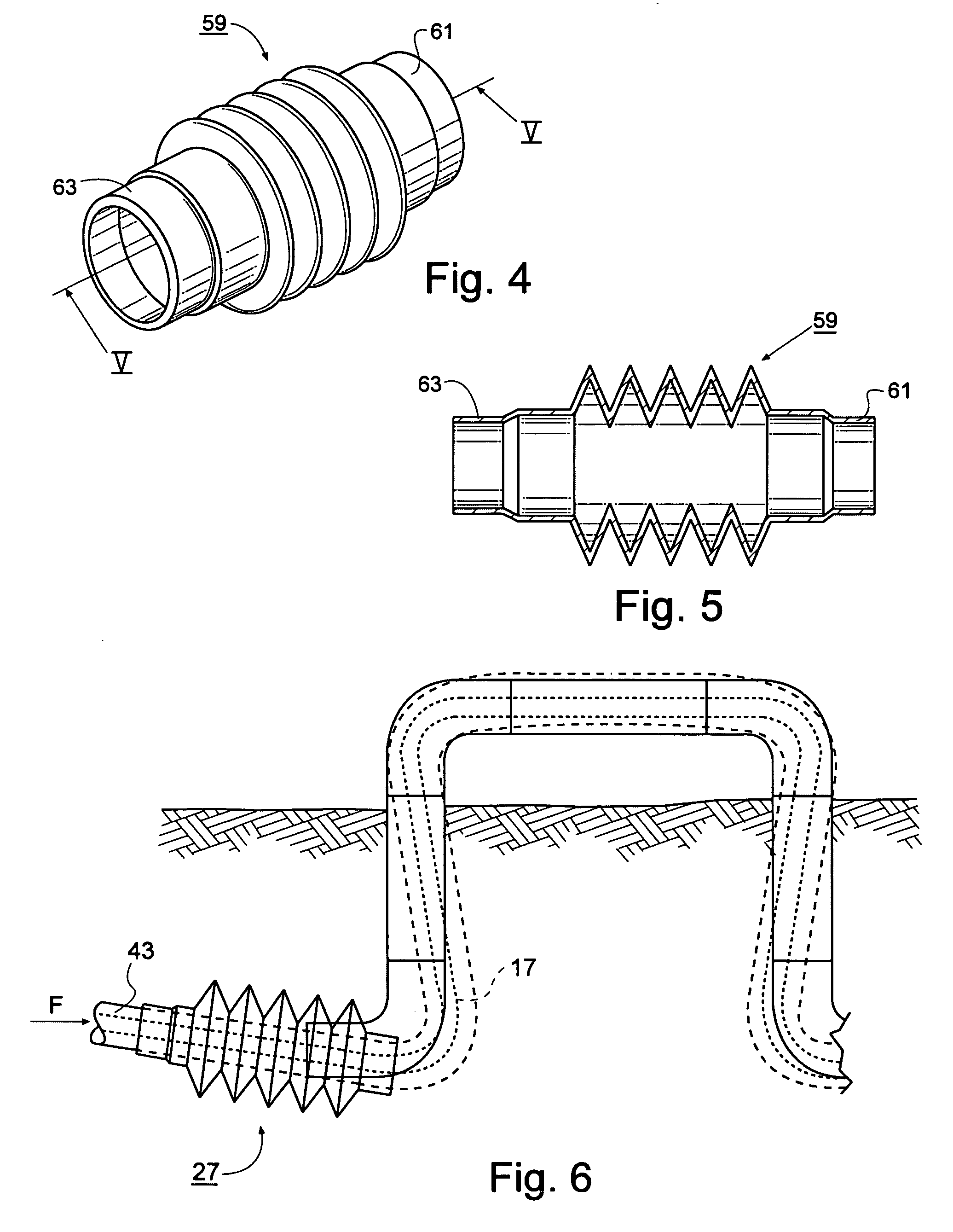 High temperature line expansion installation with bellows