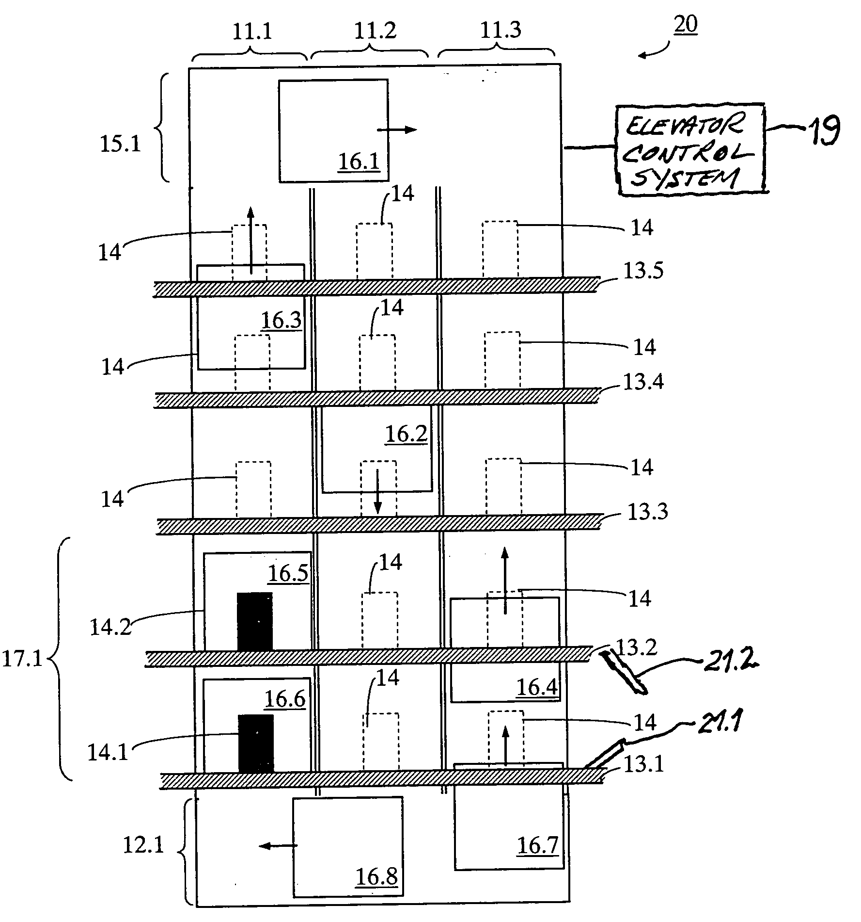 Elevator installation with individually movable elevator cars and method for operating such an elevator installation